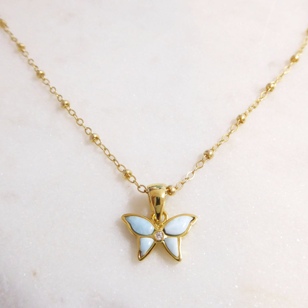 Small Butterfly Necklace With Larimar
