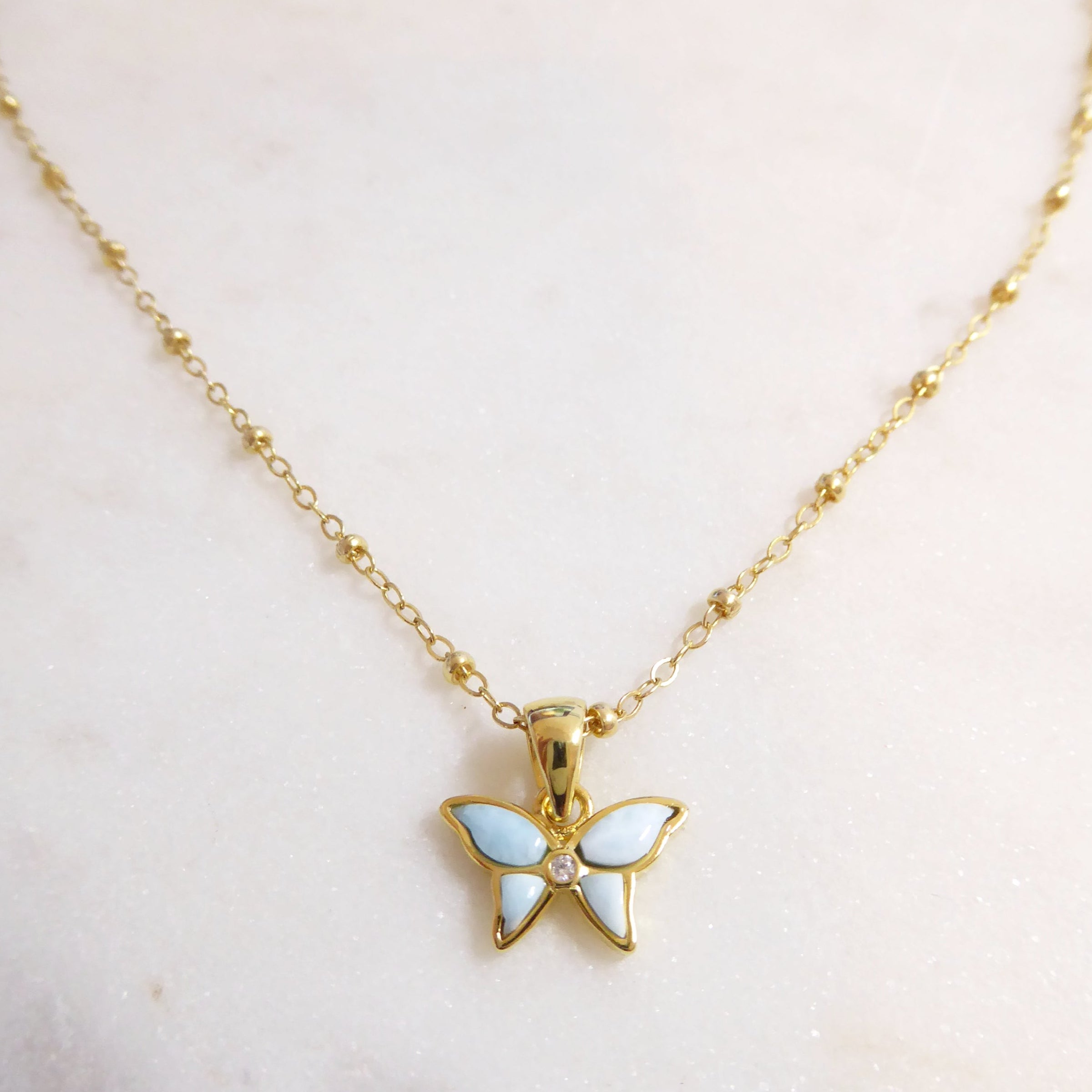 Small Butterfly Necklace With Larimar