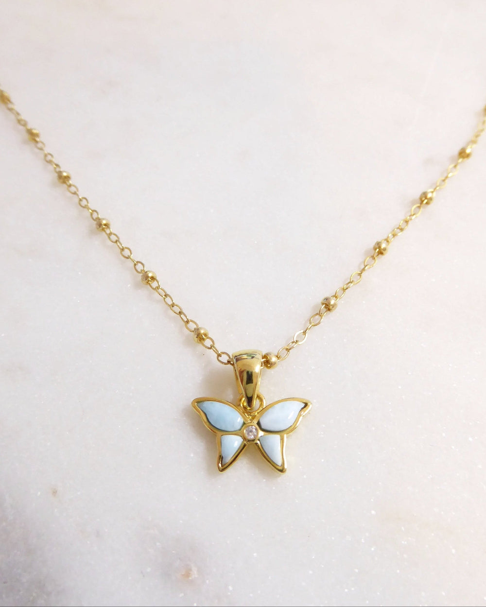Small Butterfly Necklace With Larimar