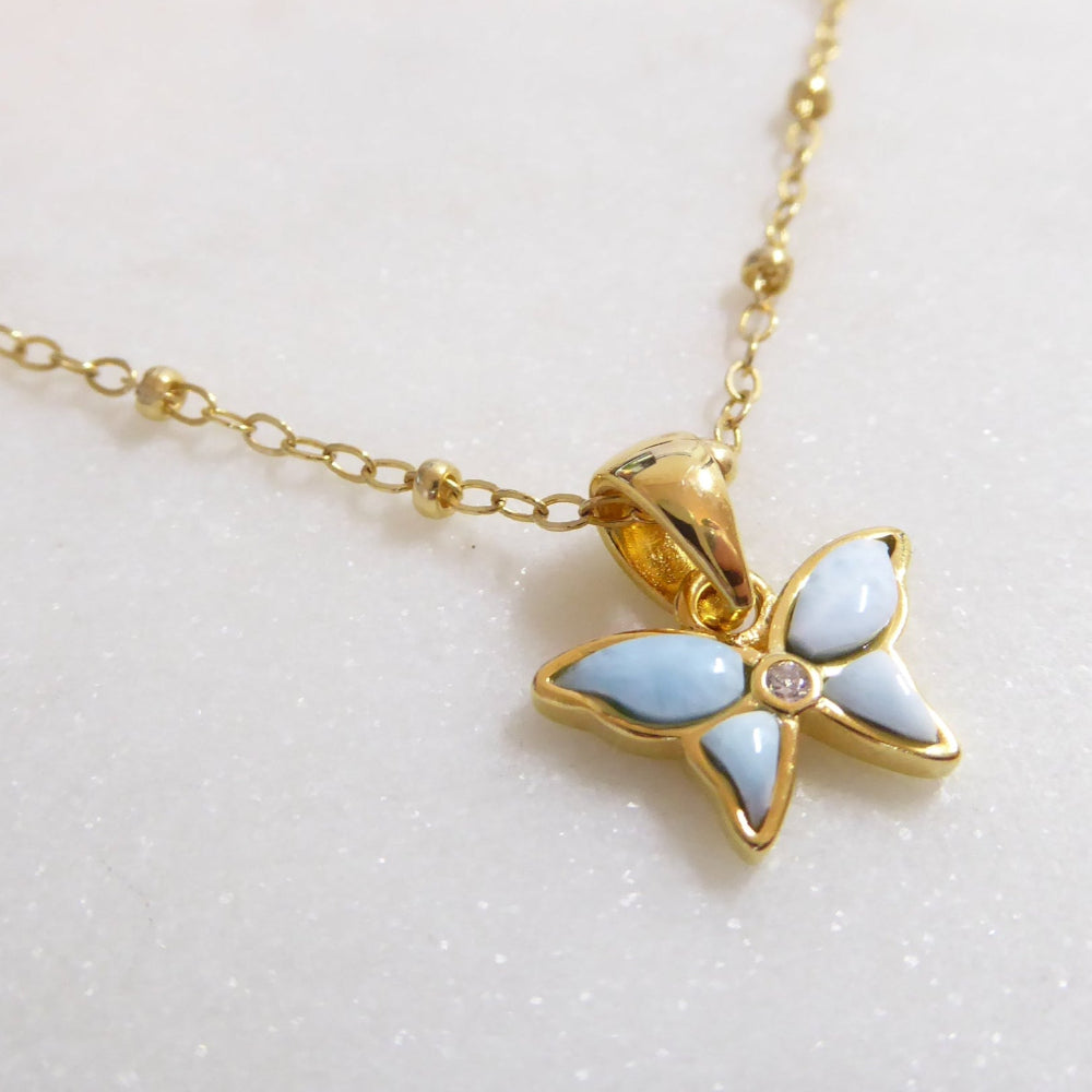Small Butterfly Necklace With Larimar