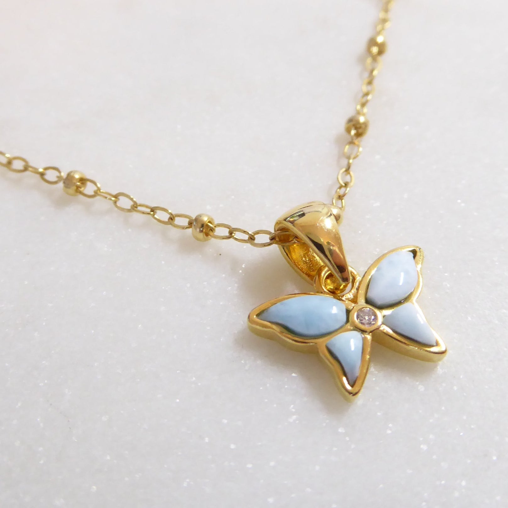 Small Butterfly Necklace With Larimar