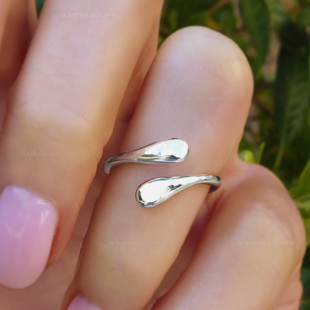 Adjustable Sterling Silver Bypass Ring - Modern Hammered Wrap Around Ring For Women