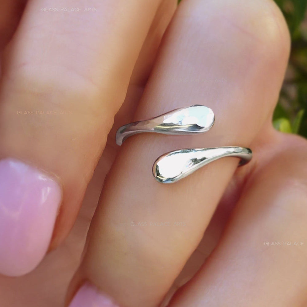 Adjustable Sterling Silver Bypass Ring - Modern Hammered Wrap Around Ring For Women