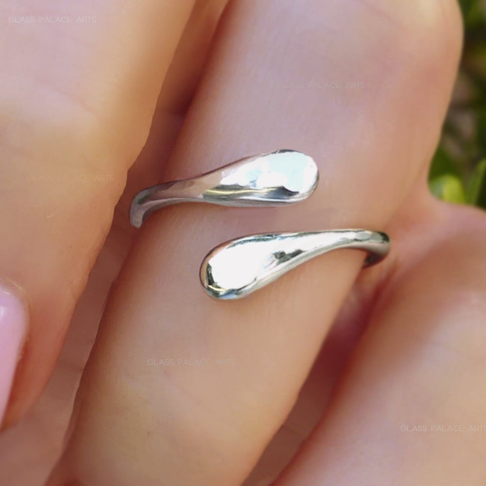 Adjustable Sterling Silver Bypass Ring - Modern Hammered Wrap Around Ring For Women