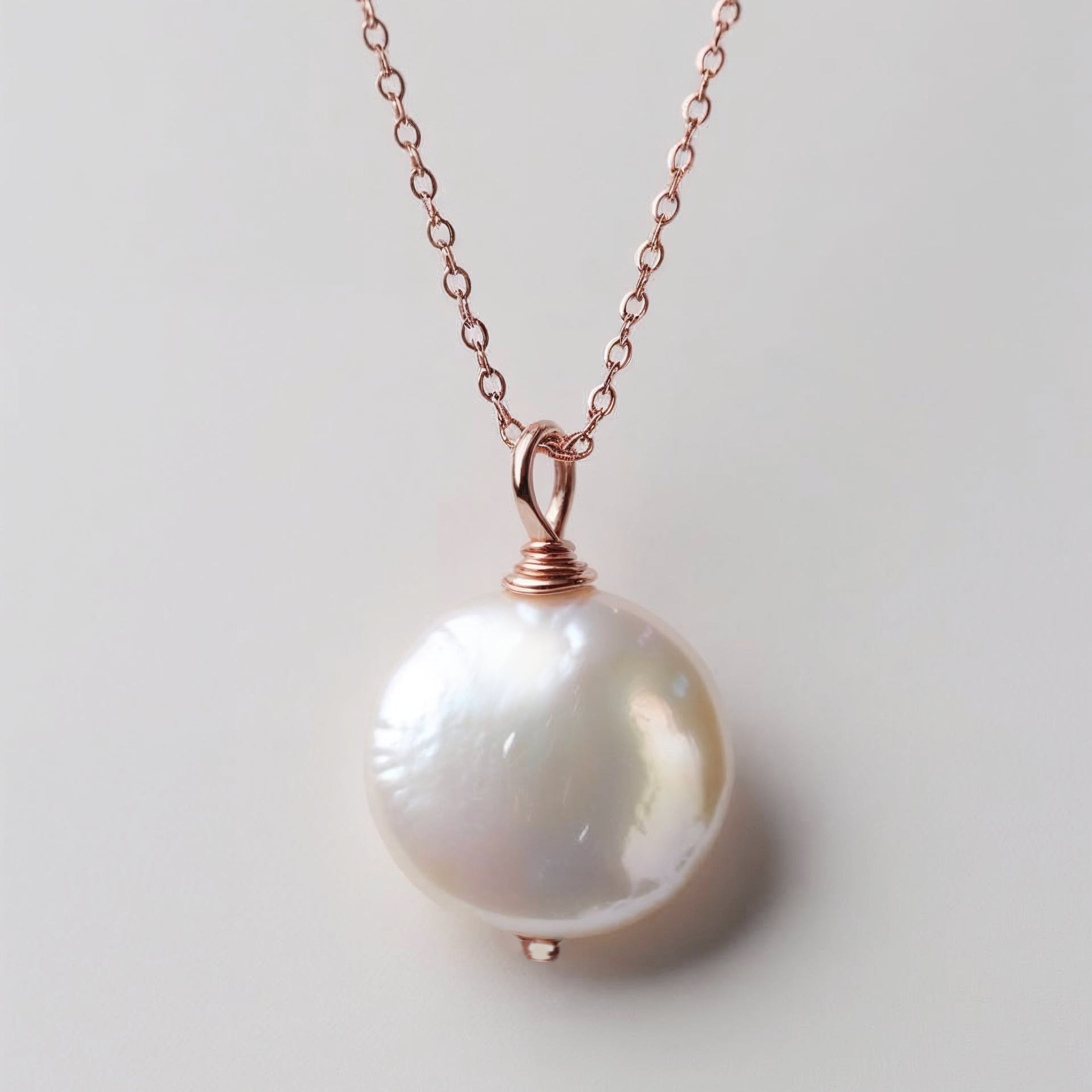 Elegant Freshwater Pearl Drop Necklace With Genuine Coin Pearl - 14k Rose Gold