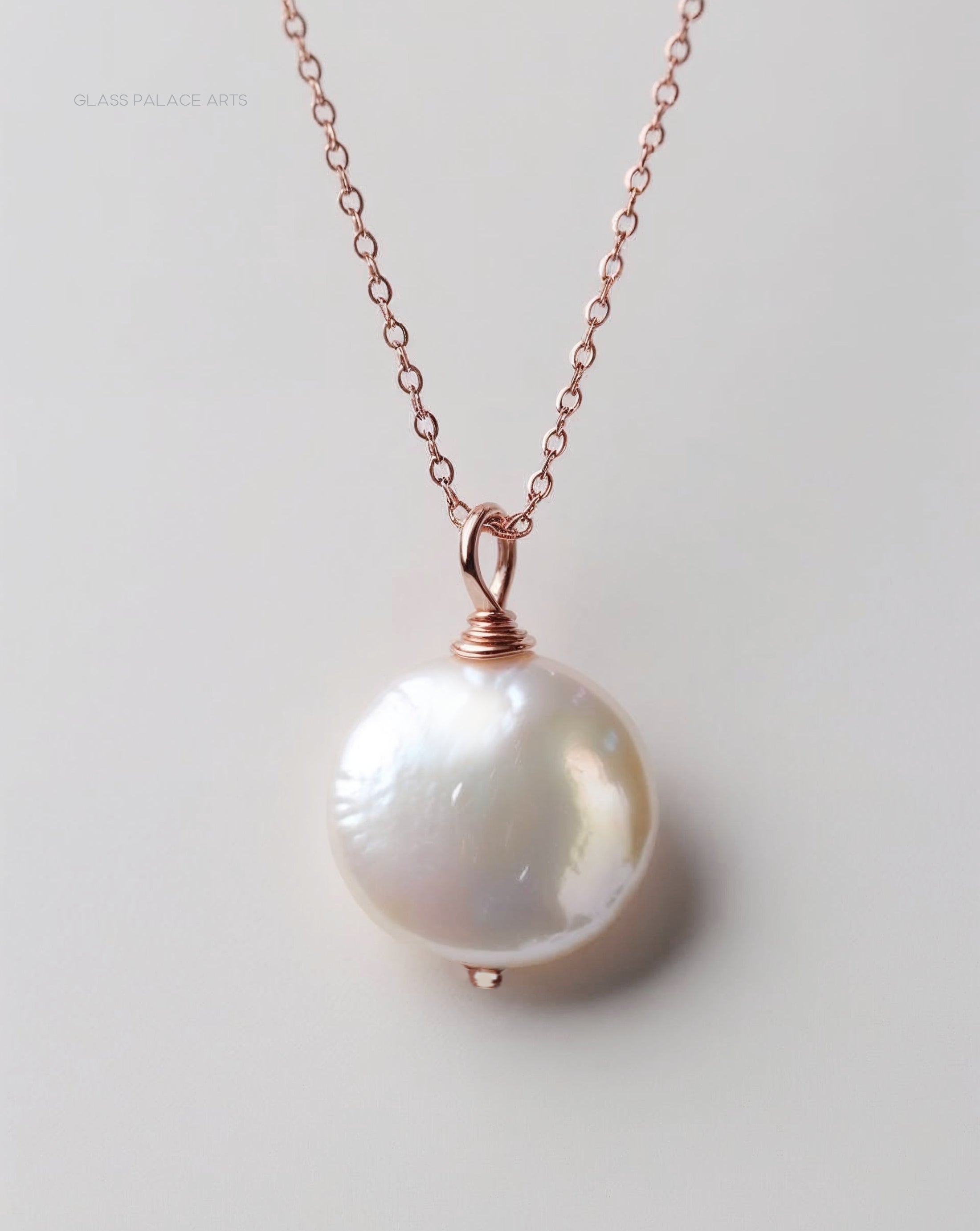 Elegant Freshwater Pearl Drop Necklace With Genuine Coin Pearl - 14k Rose Gold