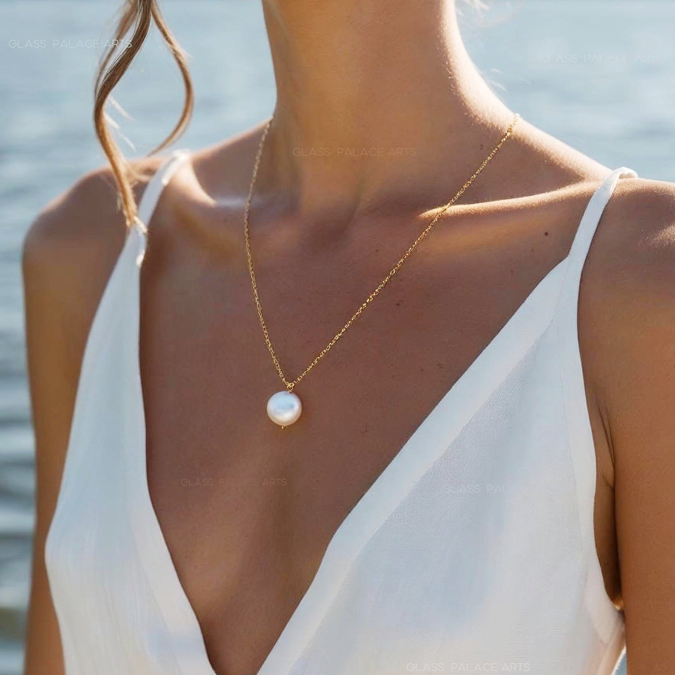 Freshwater Coin Pearl Necklace, 14k Gold Genuine Pearl Necklace For Women, Simple Minimalist Bridal