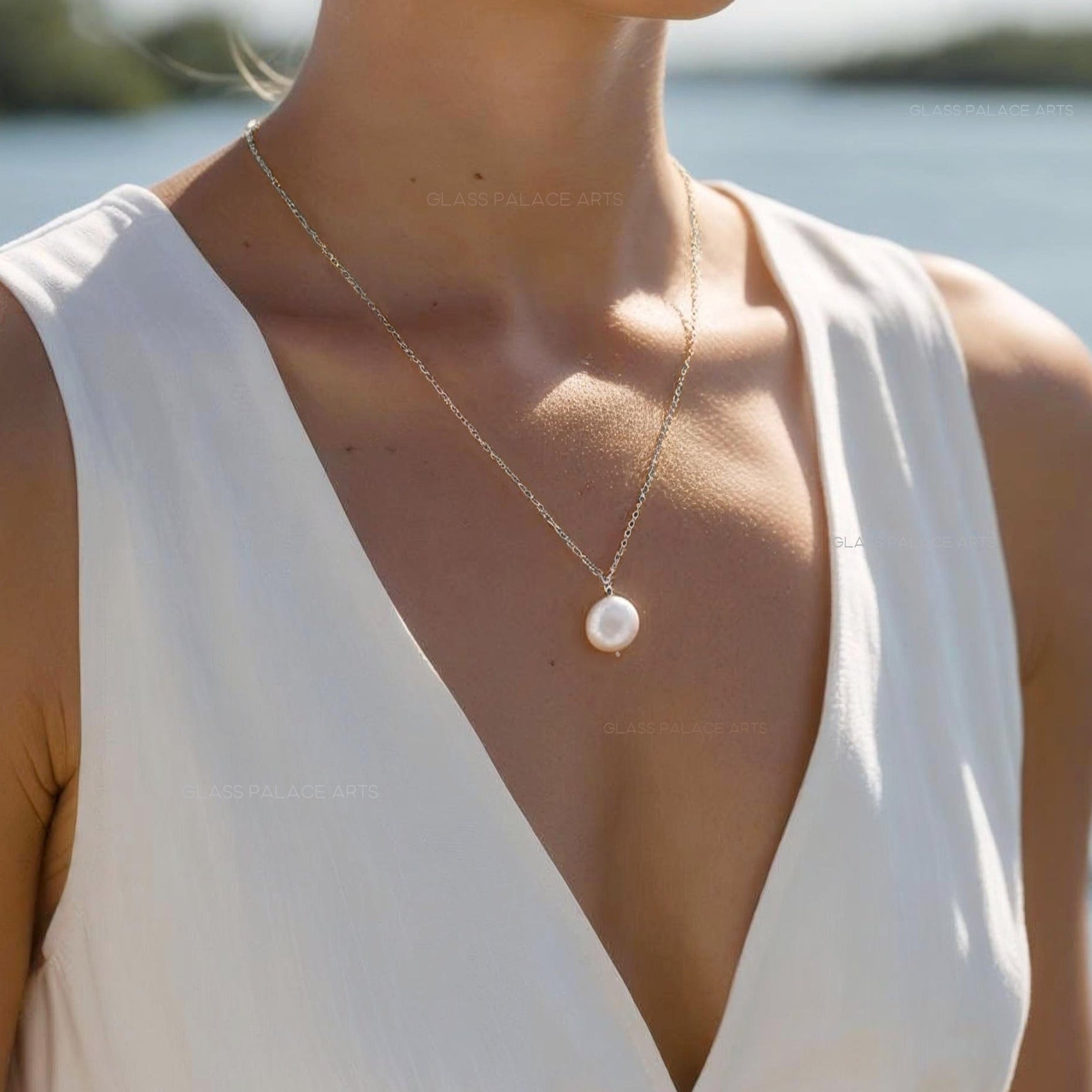 Freshwater Coin Pearl Necklace, 14k Gold Genuine Pearl Necklace For Women, Simple Minimalist Bridal
