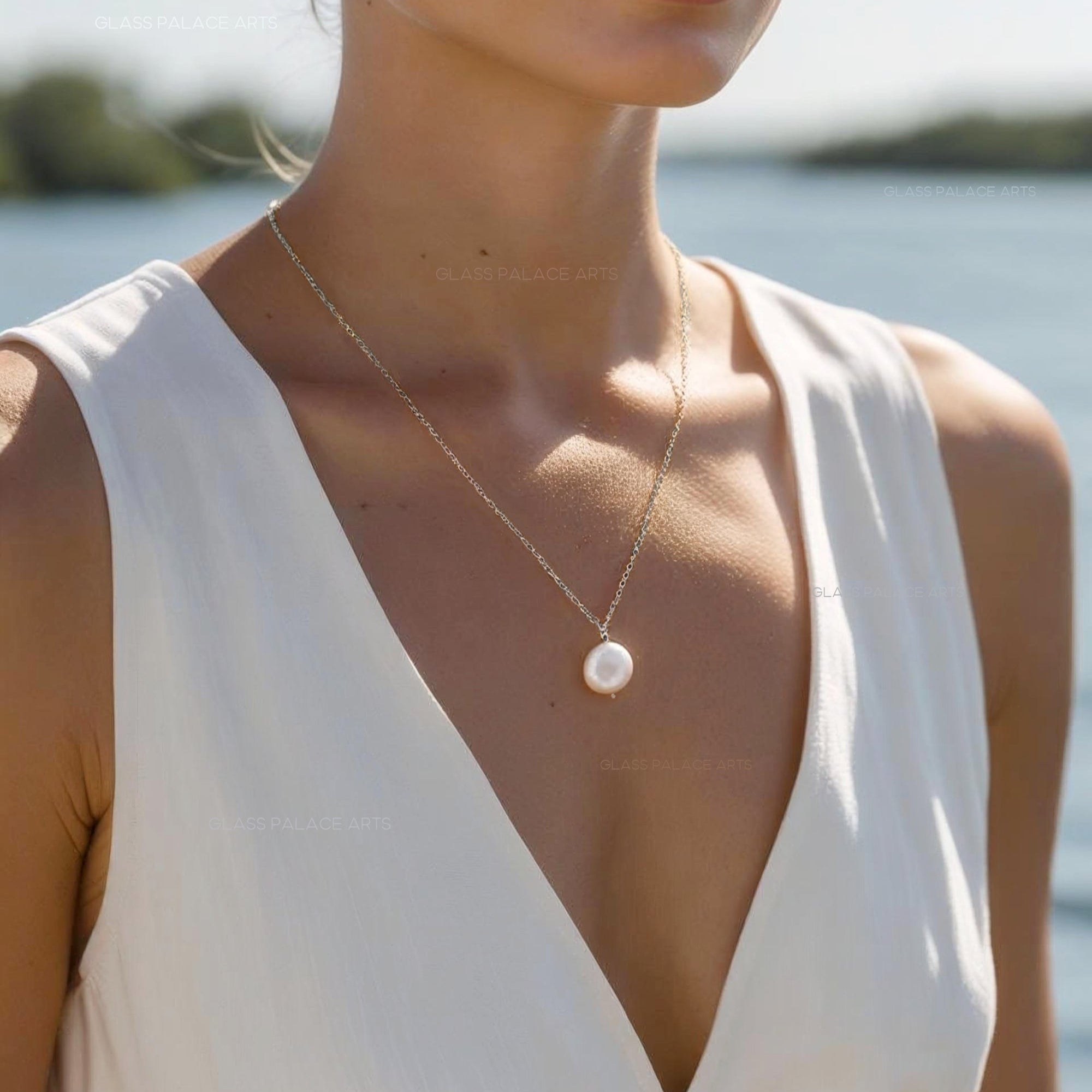 Freshwater Coin Pearl Necklace, 14k Gold Genuine Pearl Necklace For Women, Simple Minimalist Bridal