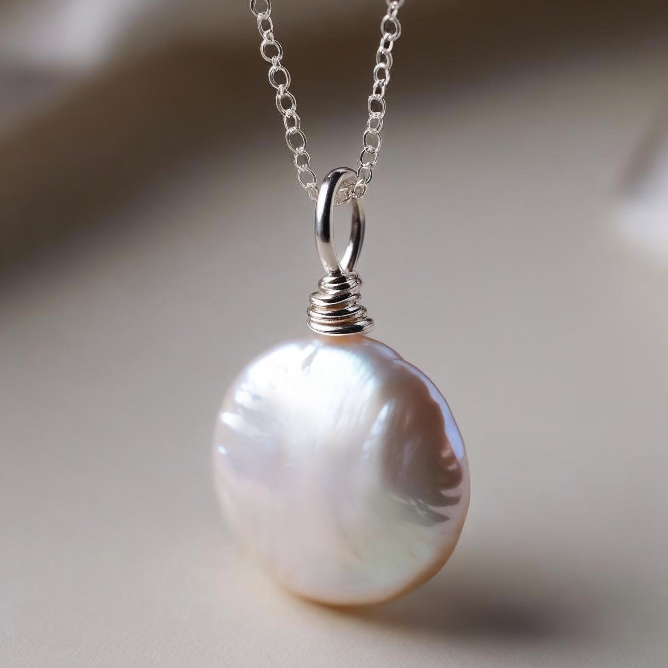 Freshwater Coin Pearl Necklace, 14k Gold Genuine Pearl Necklace For Women, Simple Minimalist Bridal