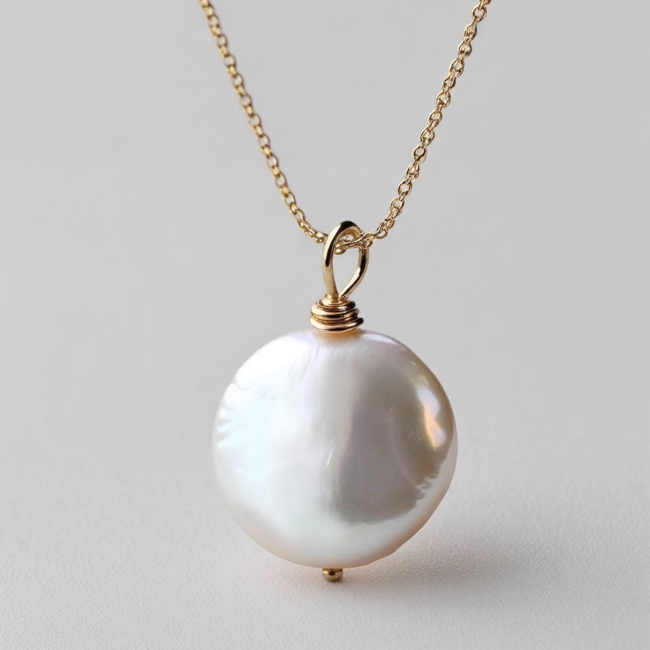 Freshwater Coin Pearl Necklace, 14k Gold Genuine Pearl Necklace For Women, Simple Minimalist Bridal