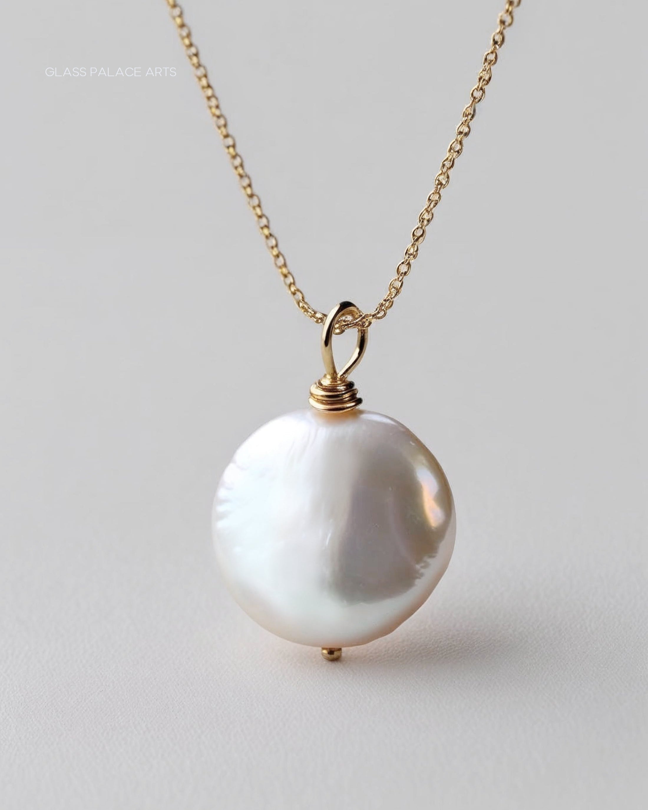 Freshwater Coin Pearl Necklace, 14k Gold Genuine Pearl Necklace For Women, Simple Minimalist Bridal