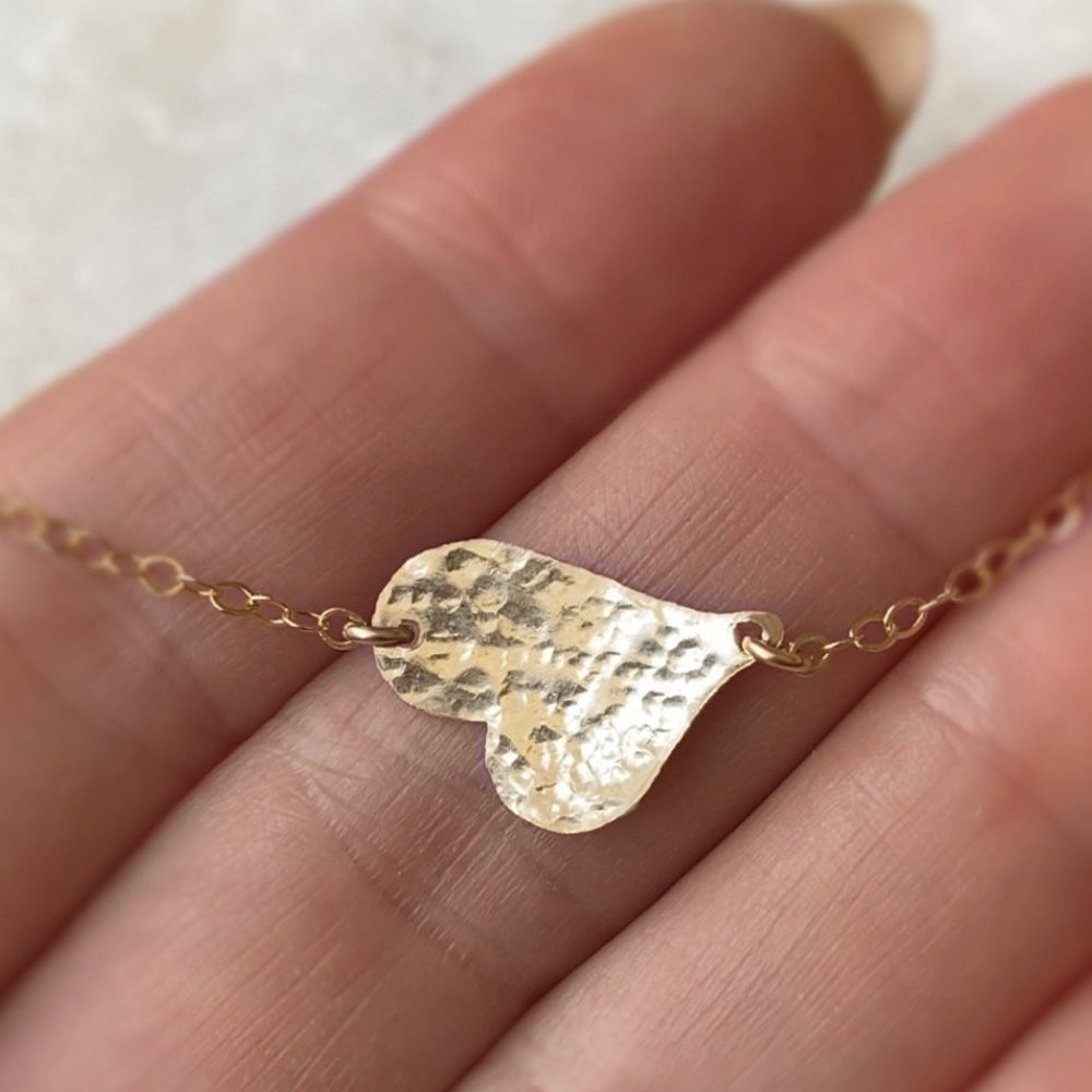 Sideways Hammered Heart Necklace For Women