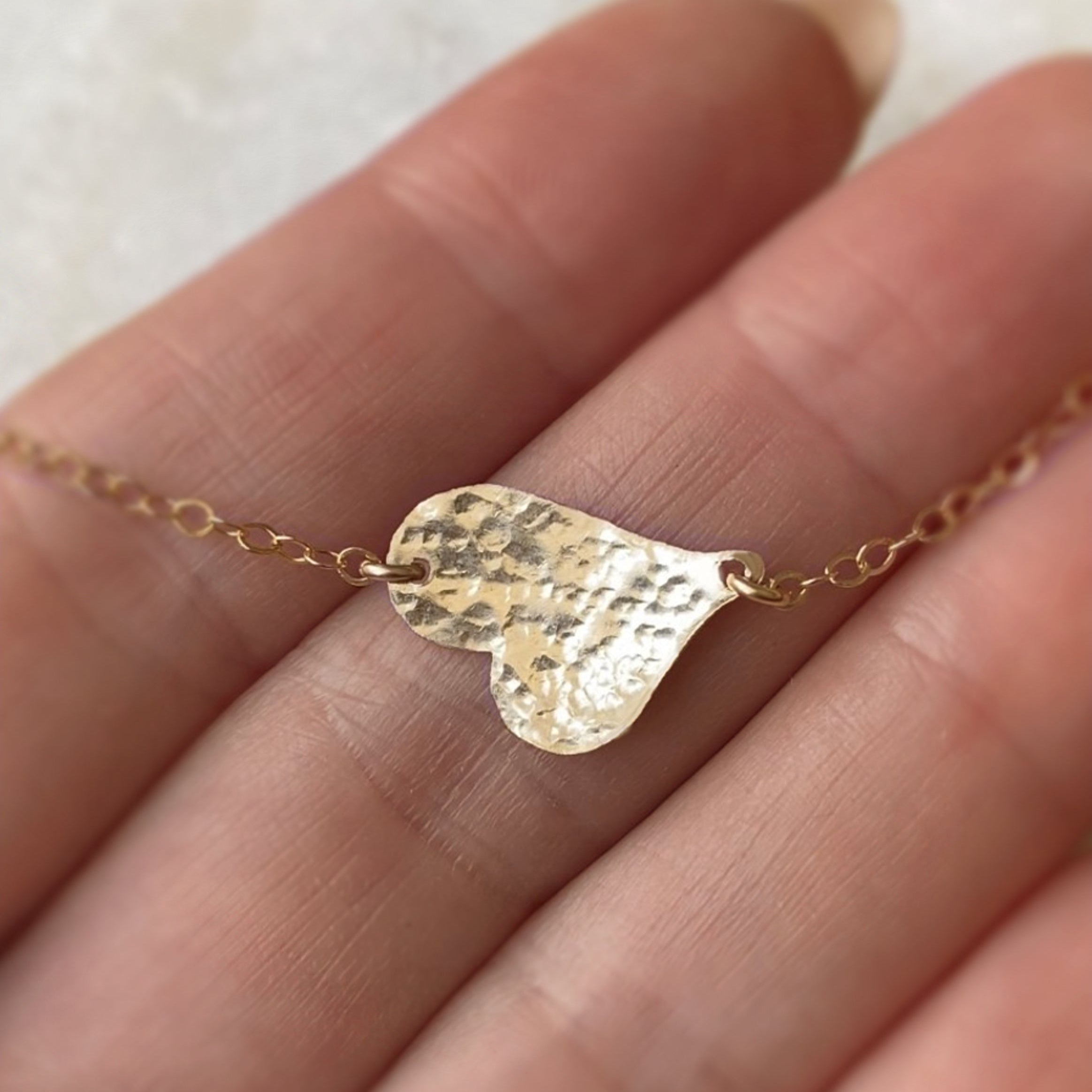 Sideways Hammered Heart Necklace For Women
