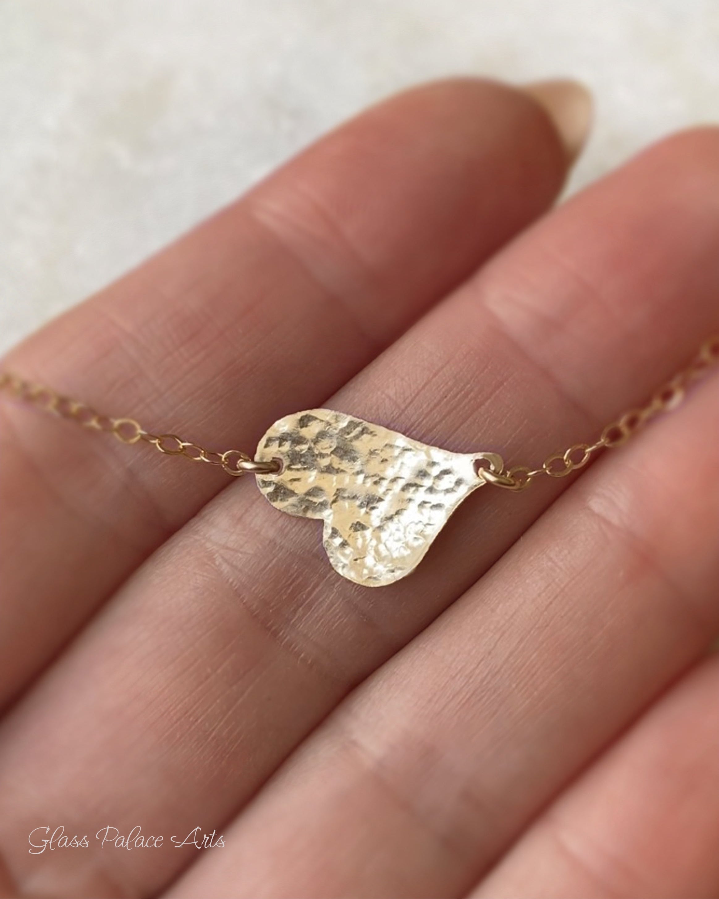 Sideways Hammered Heart Necklace For Women