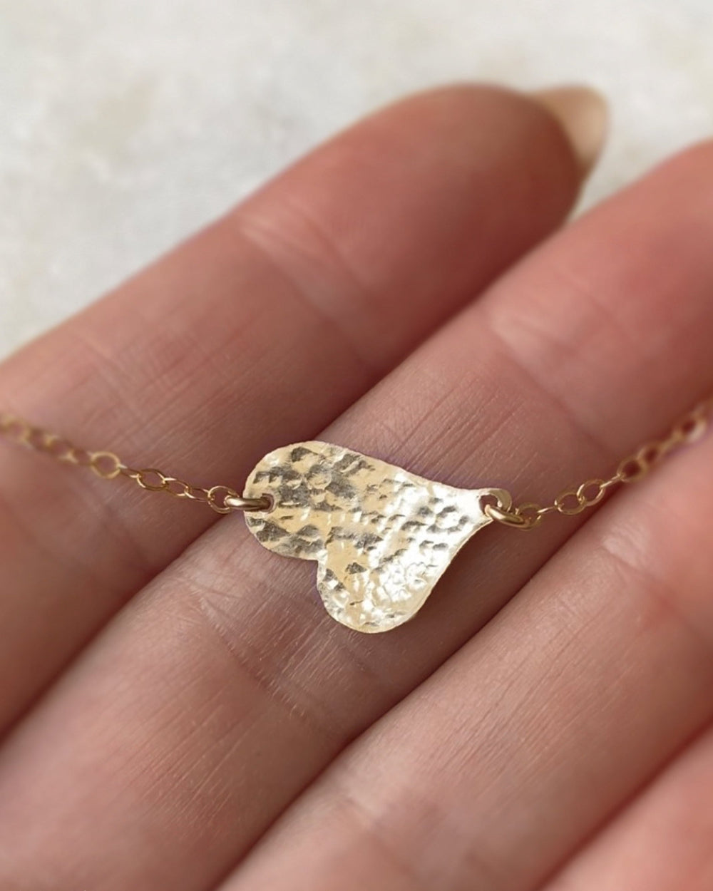 Sideways Hammered Heart Necklace For Women