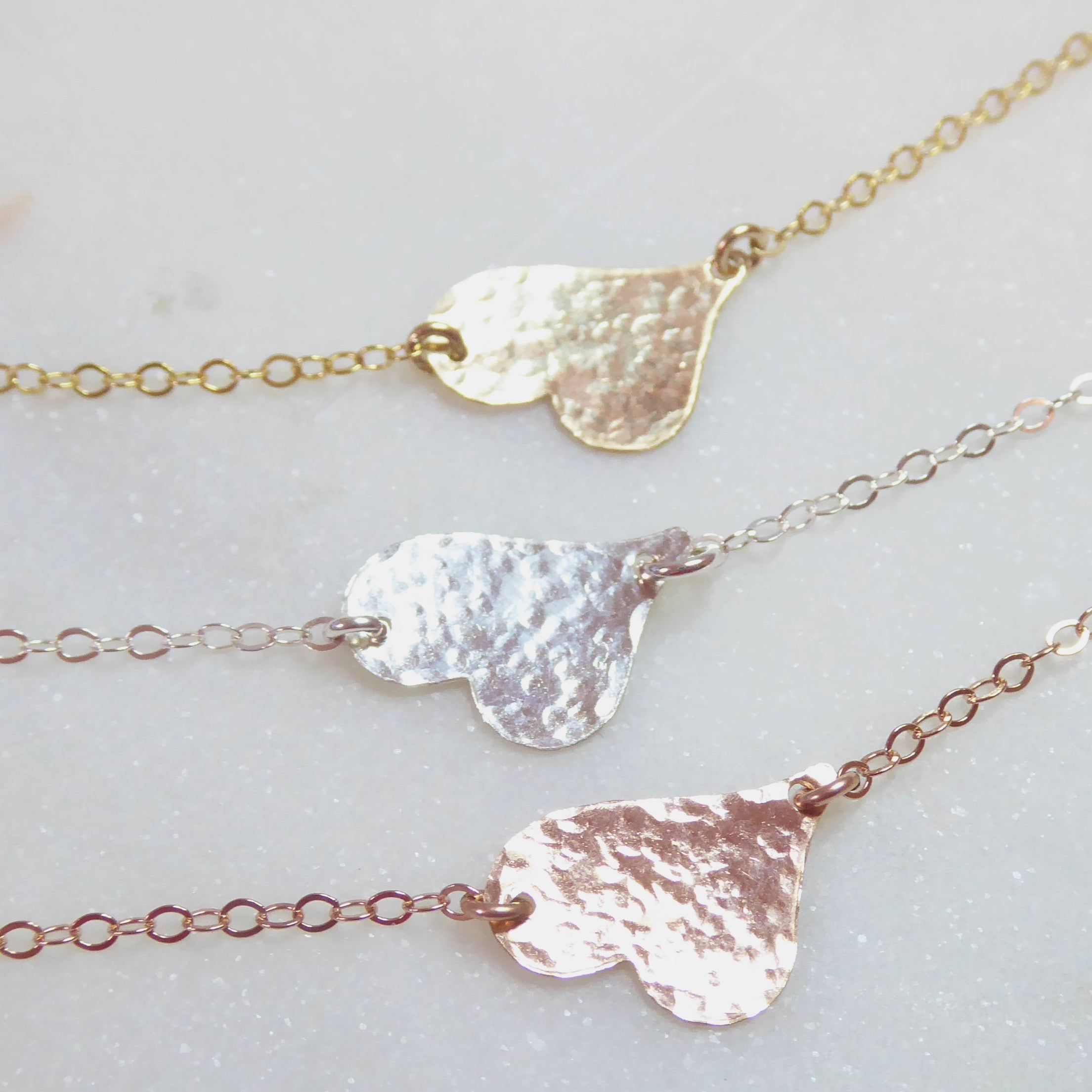 Sideways Hammered Heart Necklace For Women