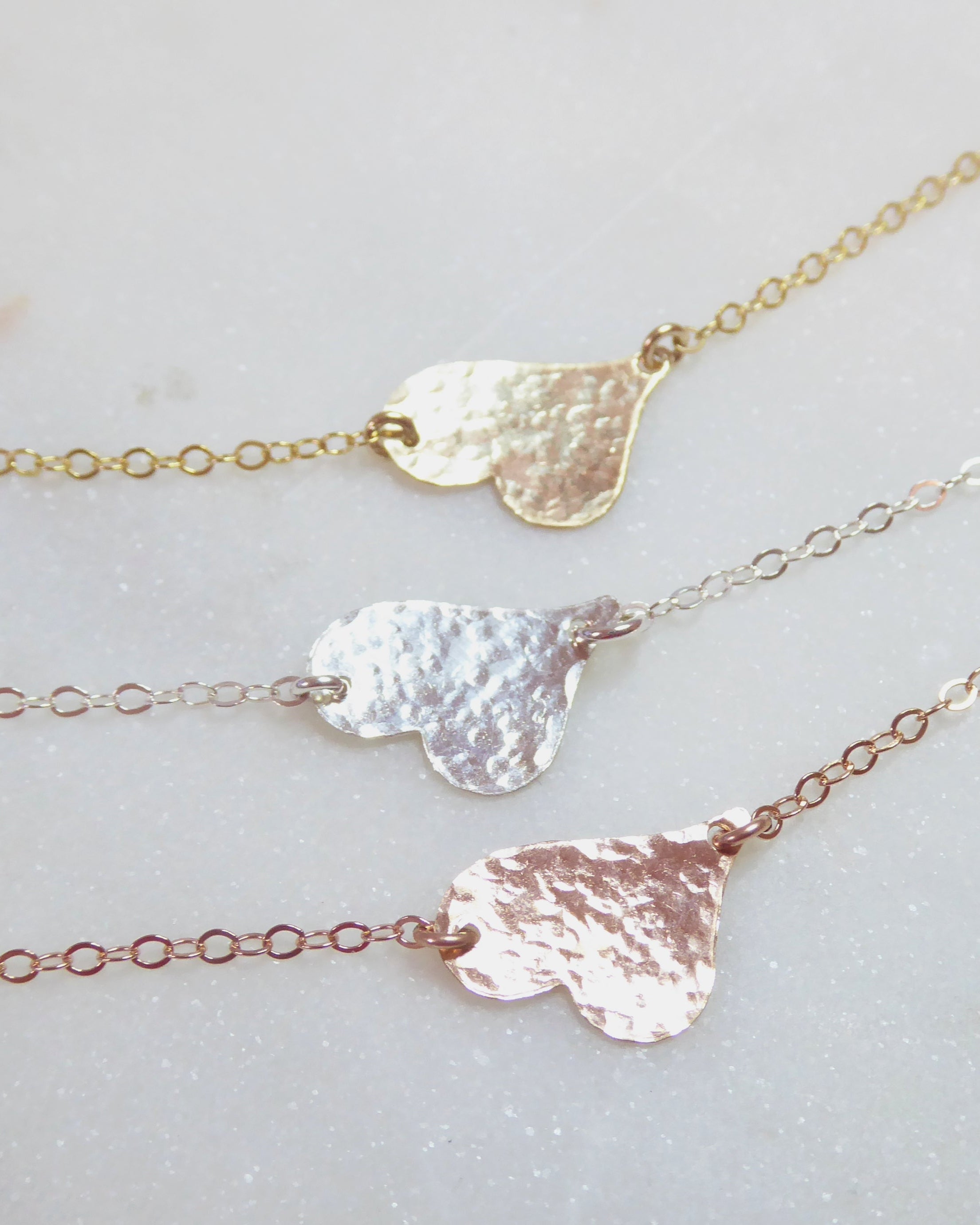 Sideways Hammered Heart Necklace For Women