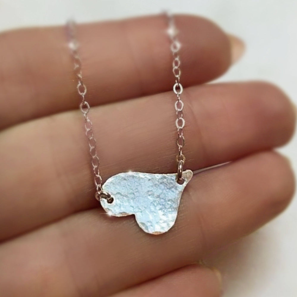 Sideways Hammered Heart Necklace For Women