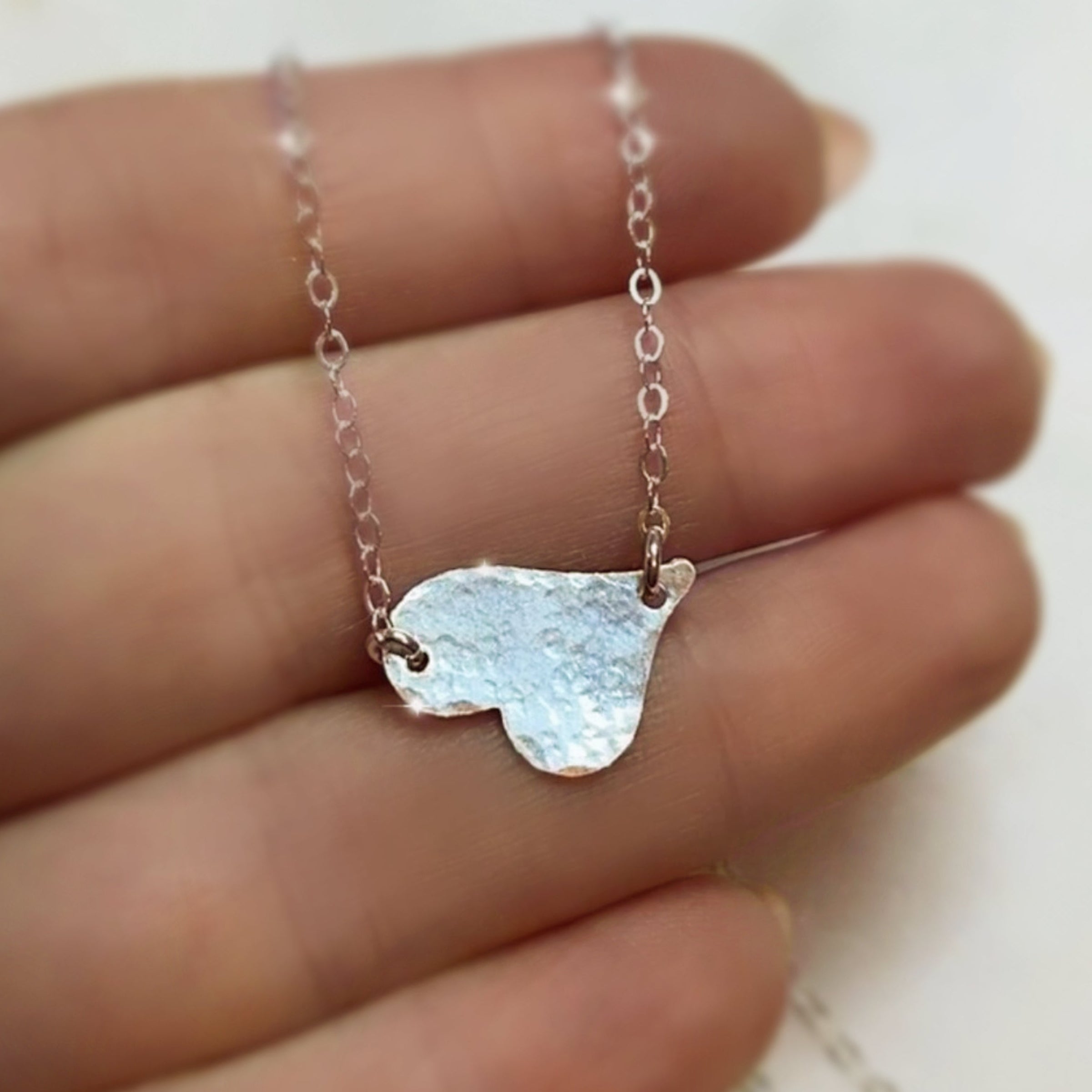 Sideways Hammered Heart Necklace For Women