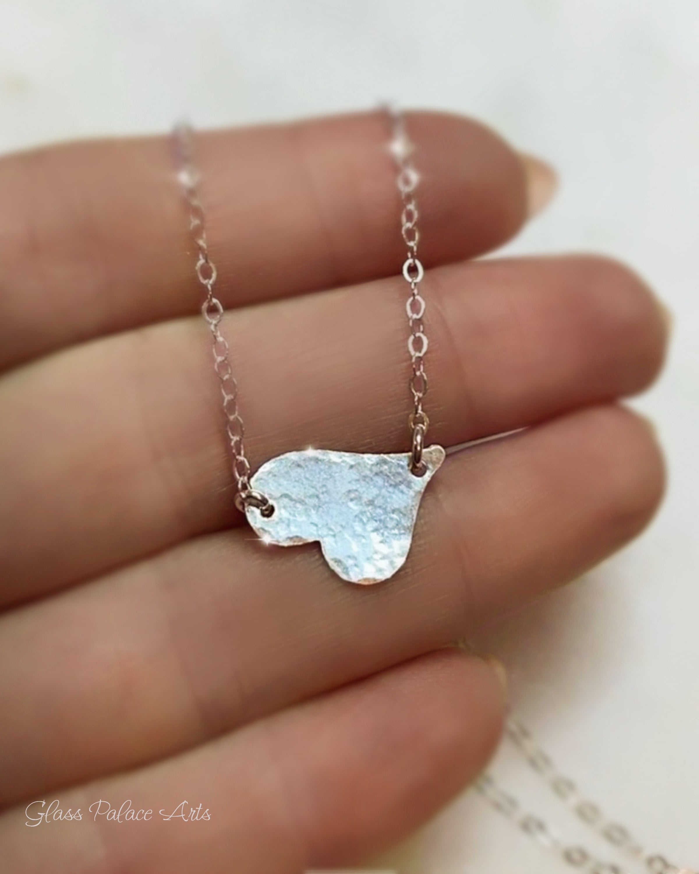 Sideways Hammered Heart Necklace For Women