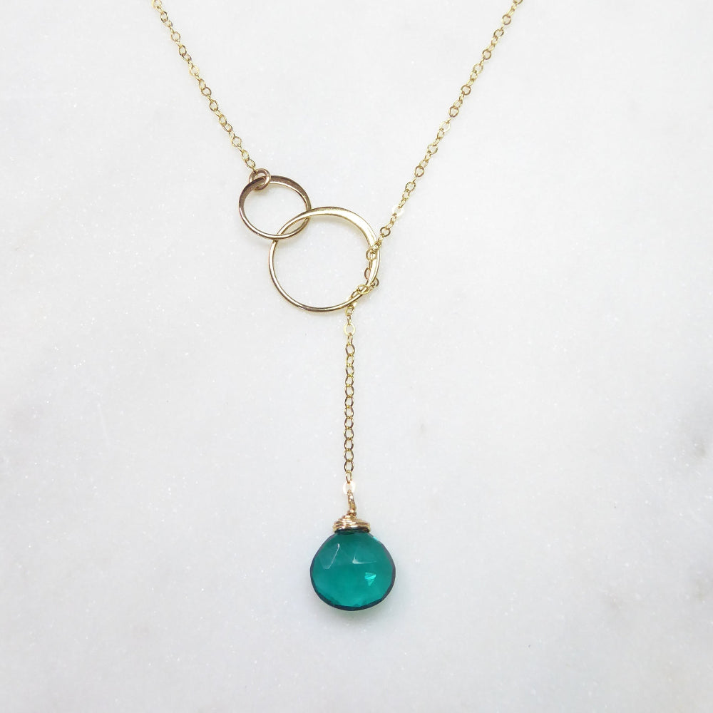 Emerald Teal Quartz Lariat Necklace For Women - In Gold or Sterling Silver