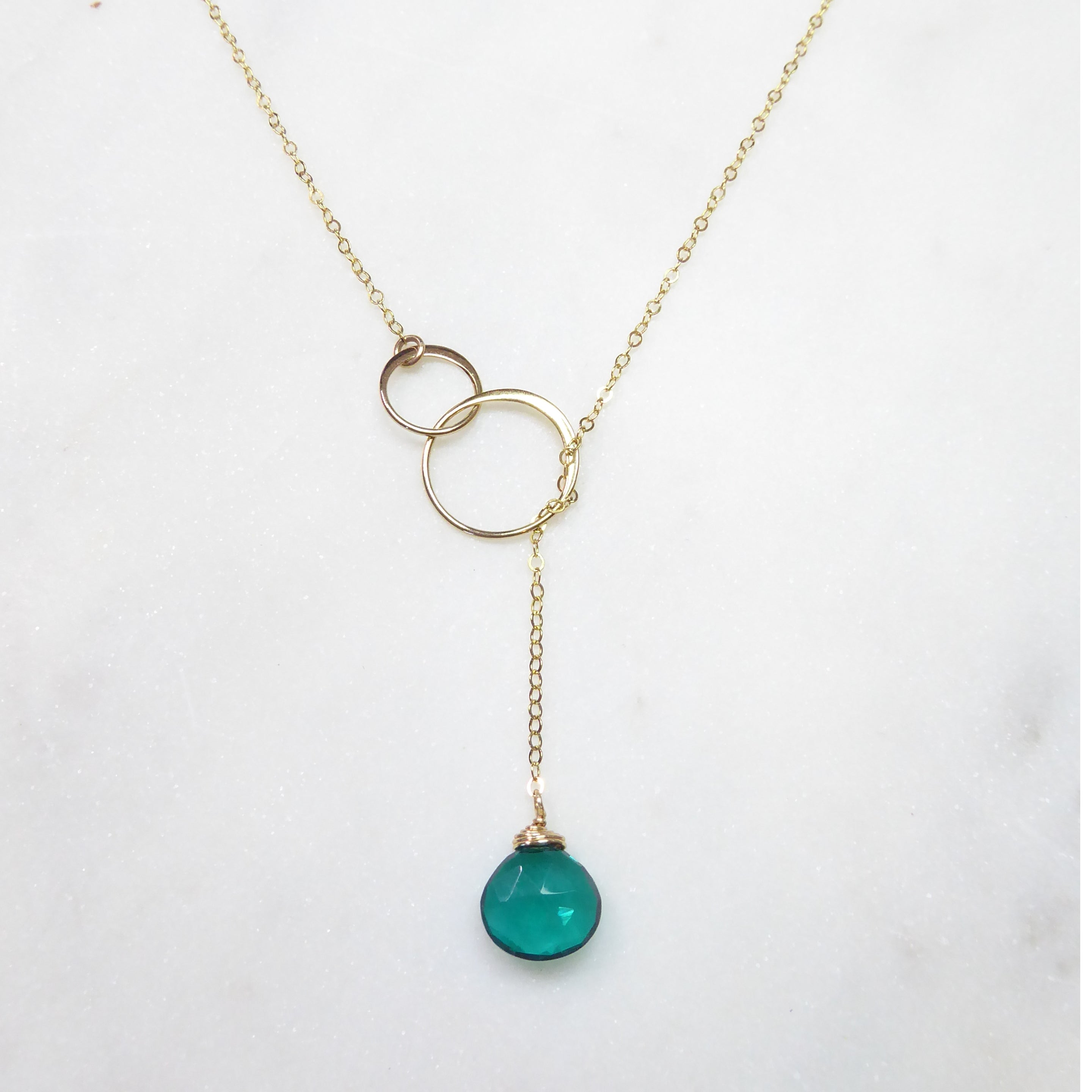 Emerald Teal Quartz Lariat Necklace For Women - In Gold or Sterling Silver