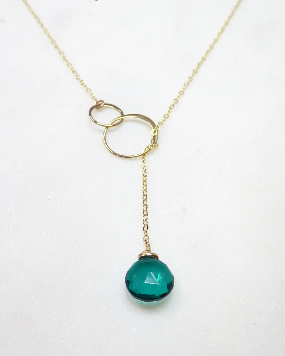 Emerald Teal Quartz Lariat Necklace For Women - In Gold or Sterling Silver