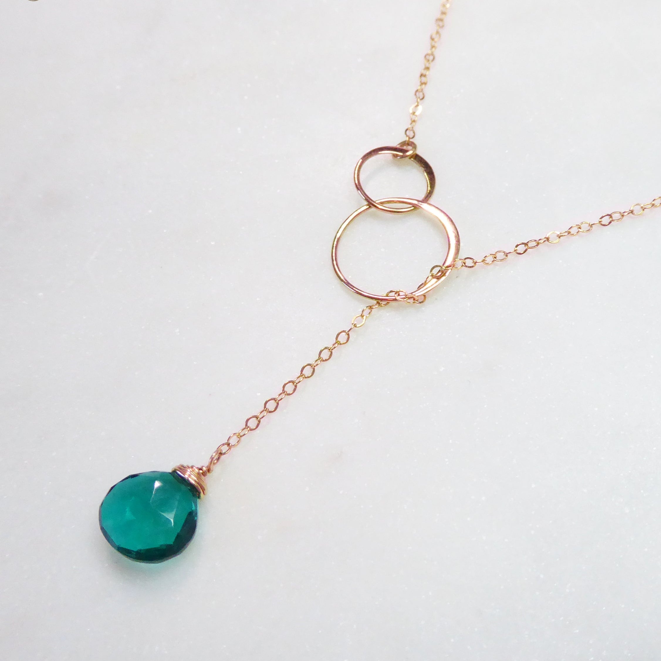 Emerald Teal Quartz Lariat Necklace For Women - In Gold or Sterling Silver