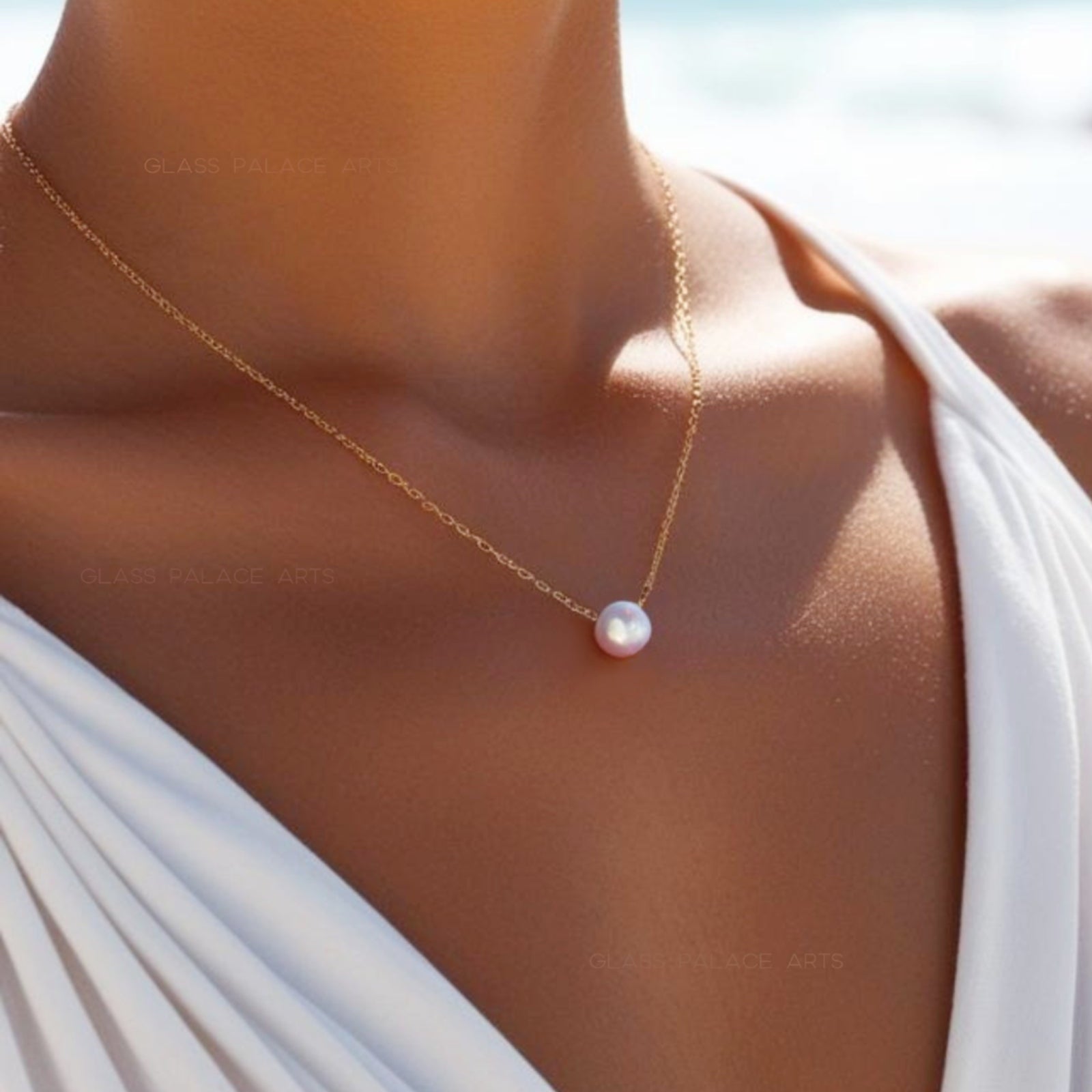 floating round freshwater pearl pendant necklace for women on gold chain