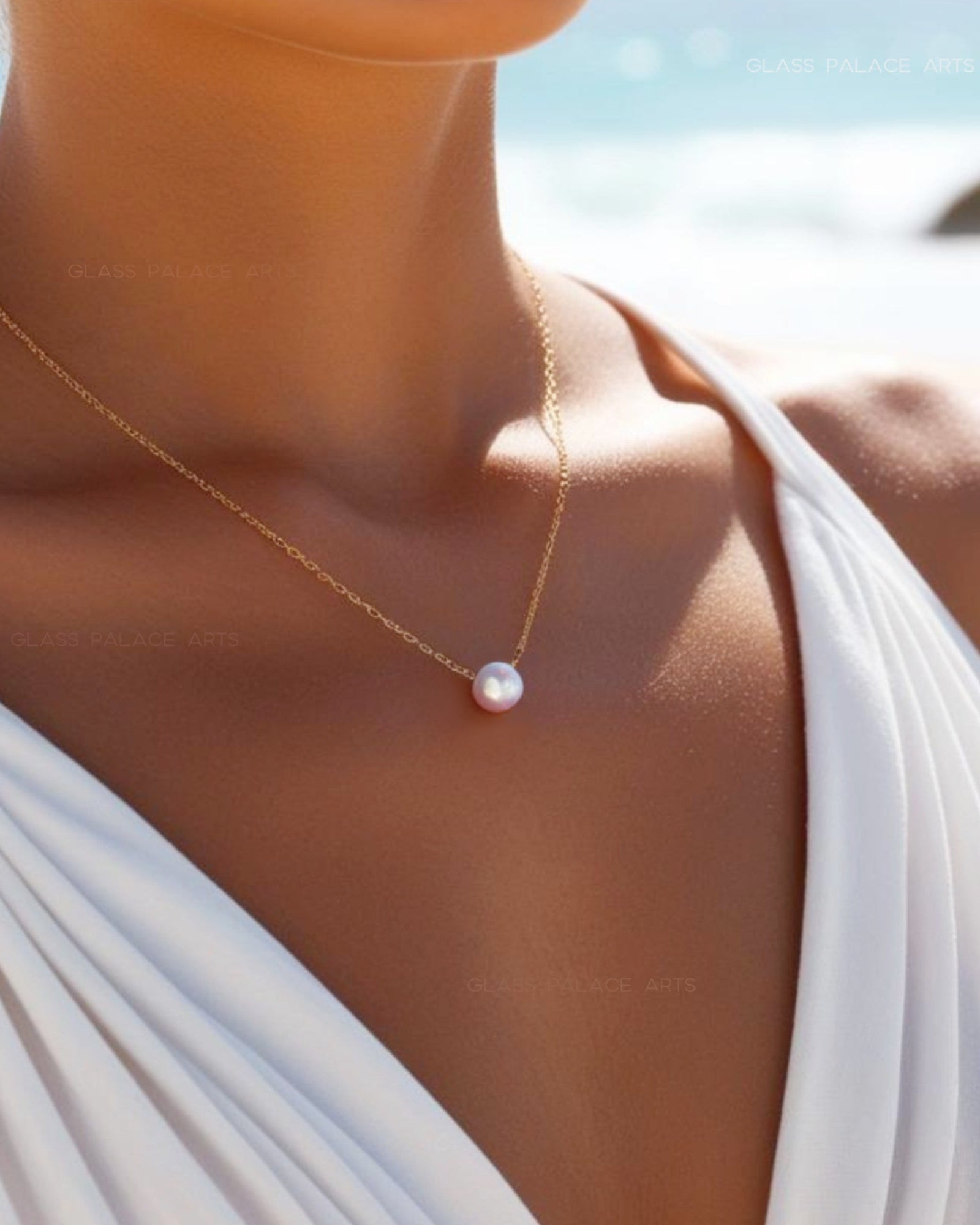 floating round freshwater pearl pendant necklace for women on gold chain