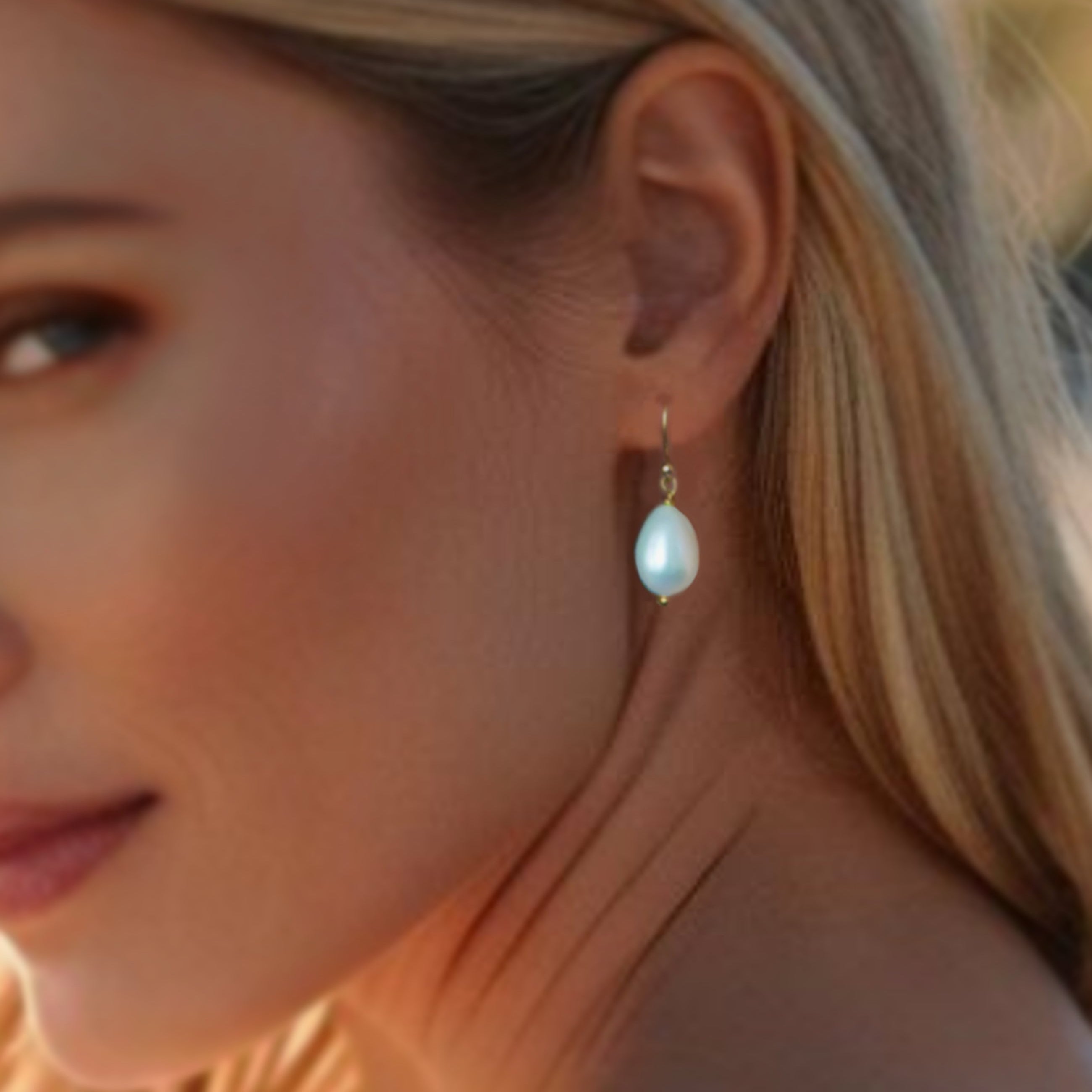 Genuine Freshwater Pearl Teardrop Earrings - Sterling Silver