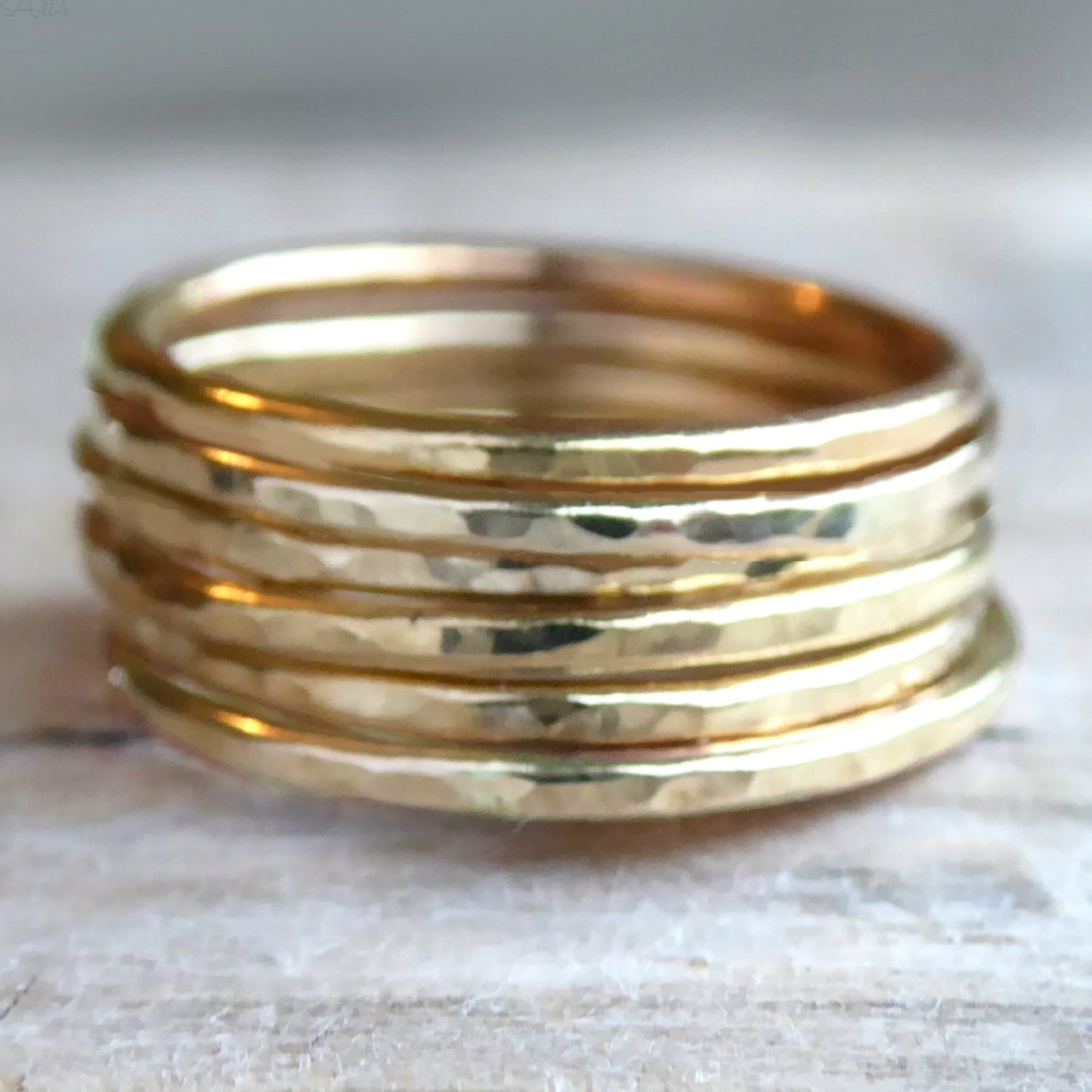 14k Gold Fill Hammered Stackable Rings for Women 1mm