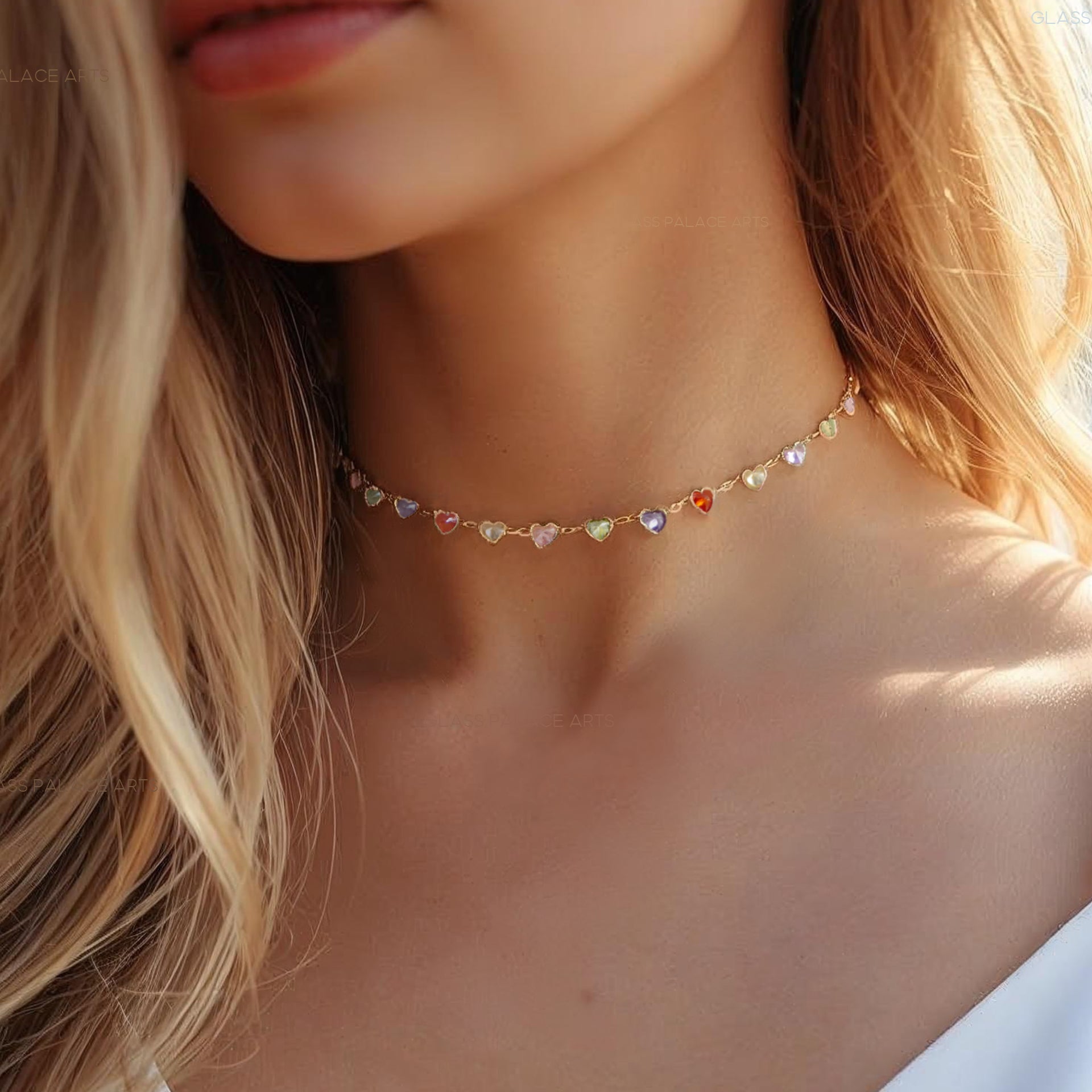 Heart Gemstone Choker Necklace - Dainty Multicolor Layering Necklace For Women