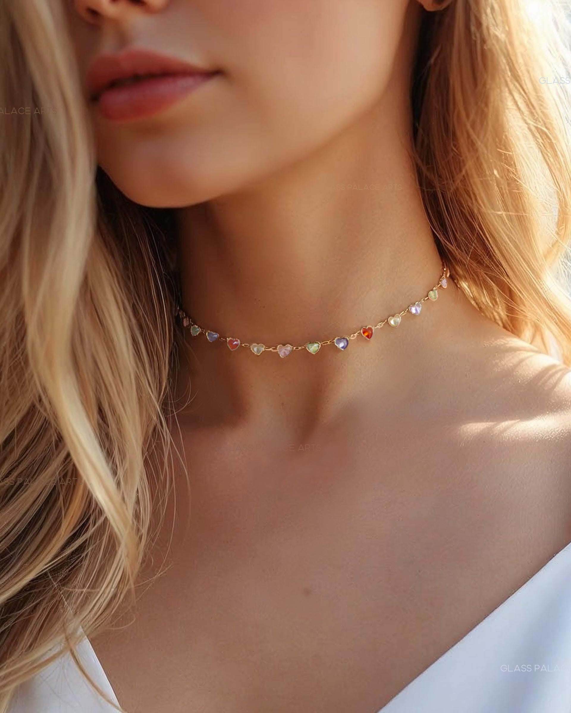 Heart Gemstone Choker Necklace - Dainty Multicolor Layering Necklace For Women