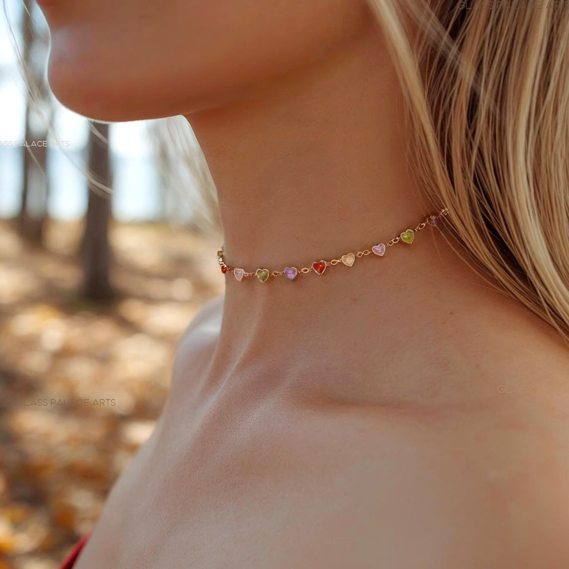 Heart Gemstone Choker Necklace - Dainty Multicolor Layering Necklace For Women