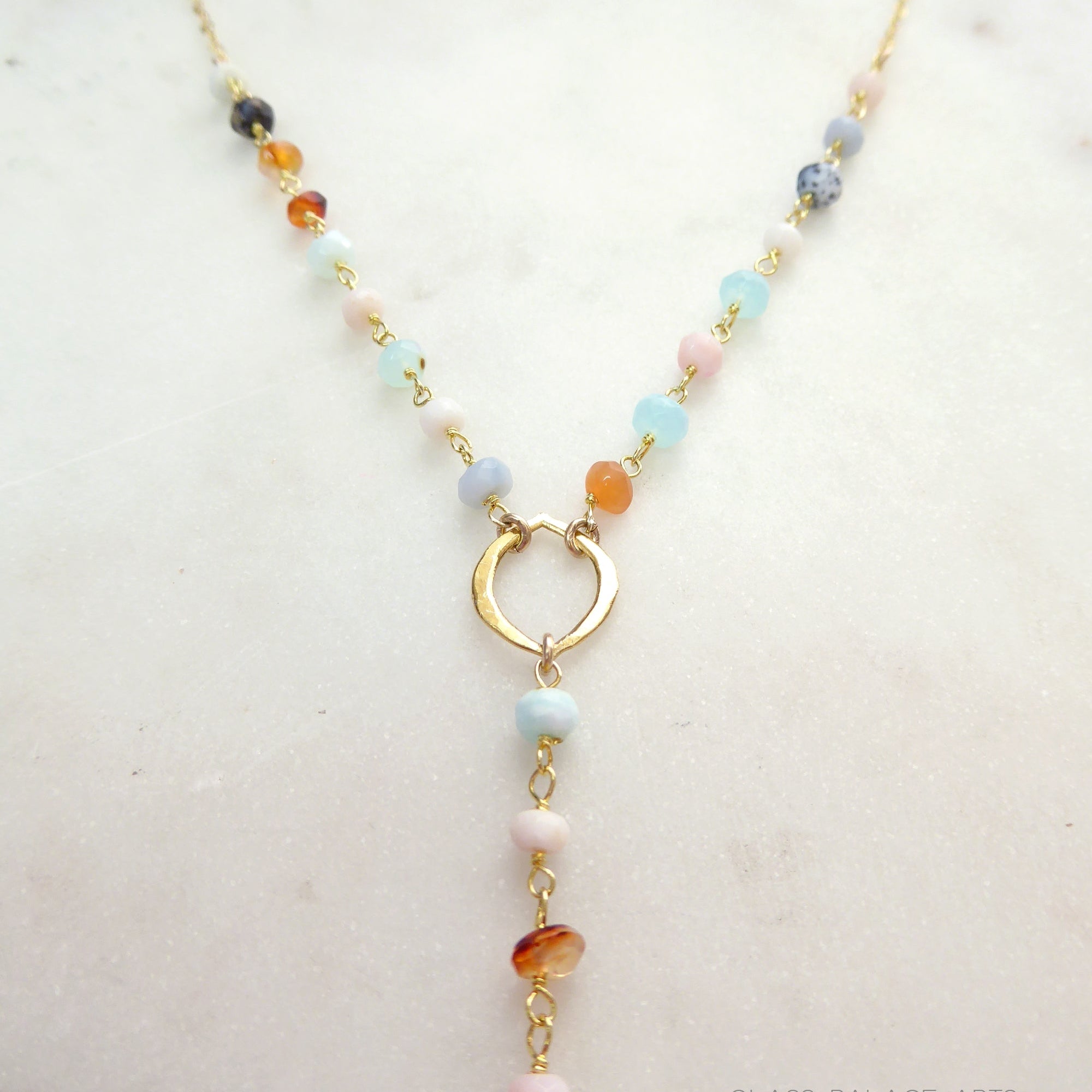 Peruvian Opal Necklace With Pendant, Beaded Multi Color Gemstone Opal Lariat Necklace For Women