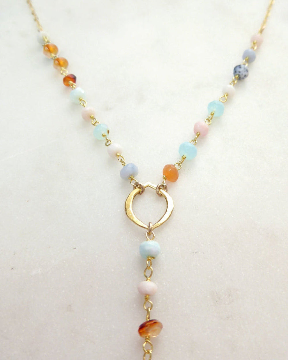 Peruvian Opal Necklace With Pendant, Beaded Multi Color Gemstone Opal Lariat Necklace For Women
