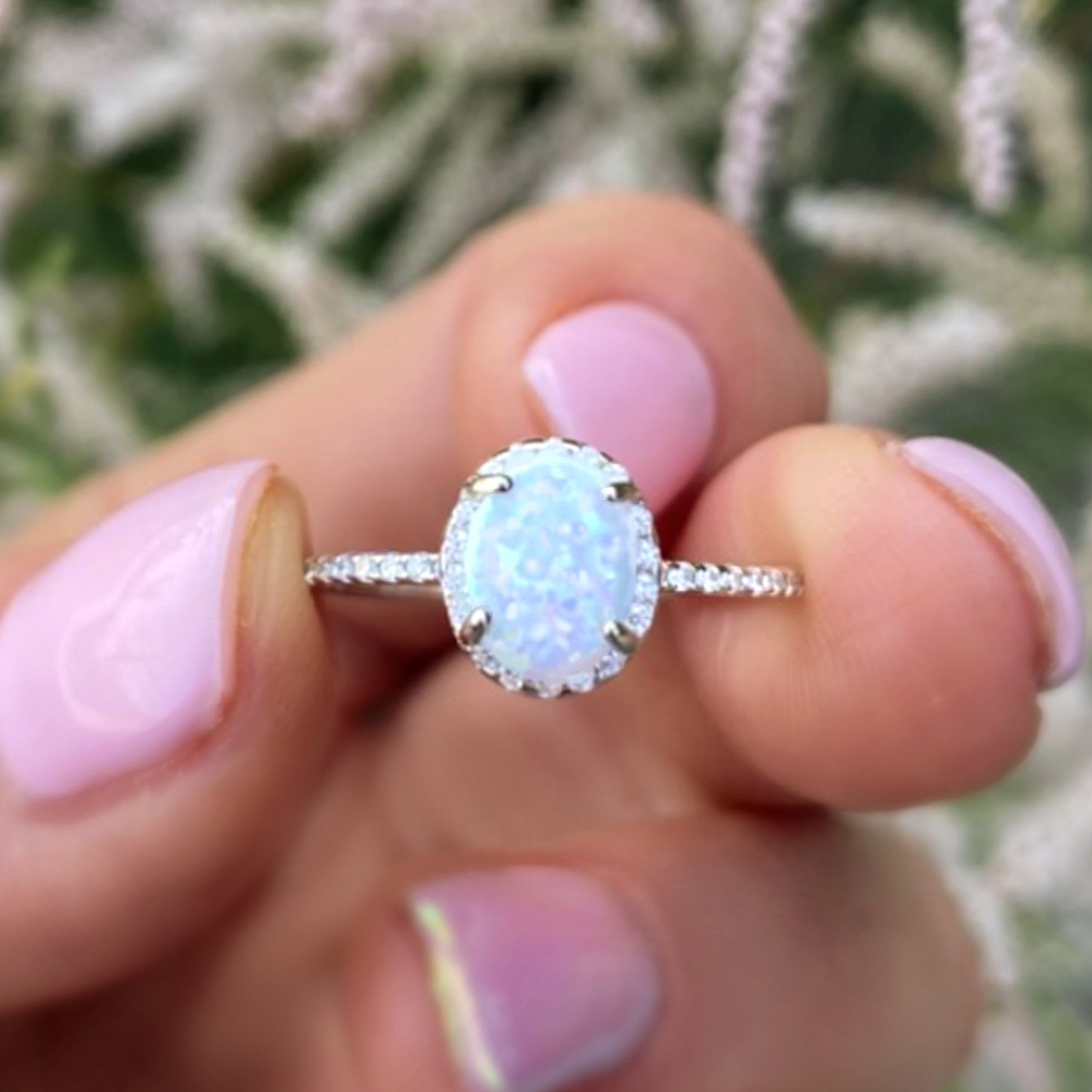 Ethiopian Opal Ring With White Topaz - 925 Sterling Silver Oval Shape