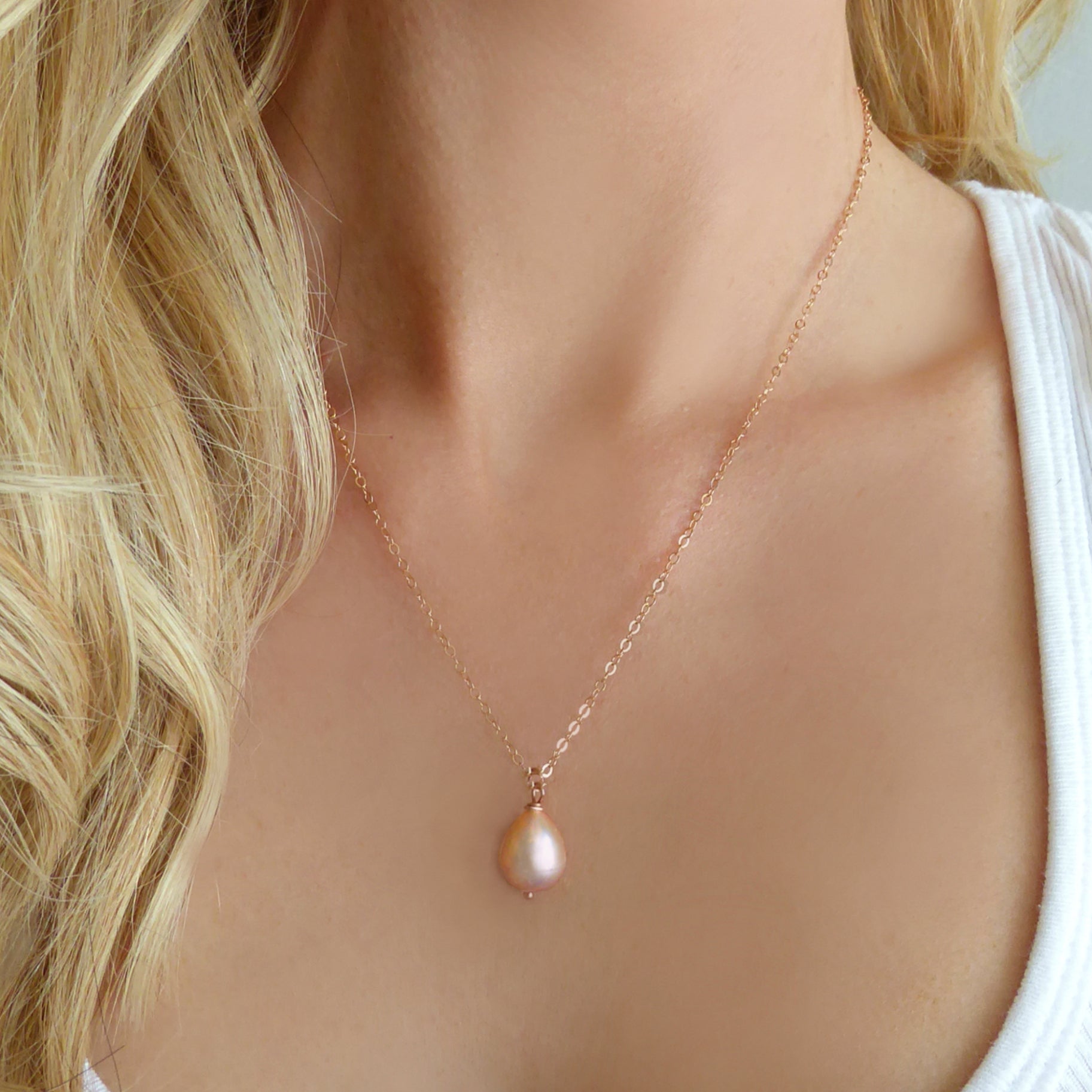 Champagne Pink Freshwater Pearl Necklace Rose Gold, Sterling Silver or Gold