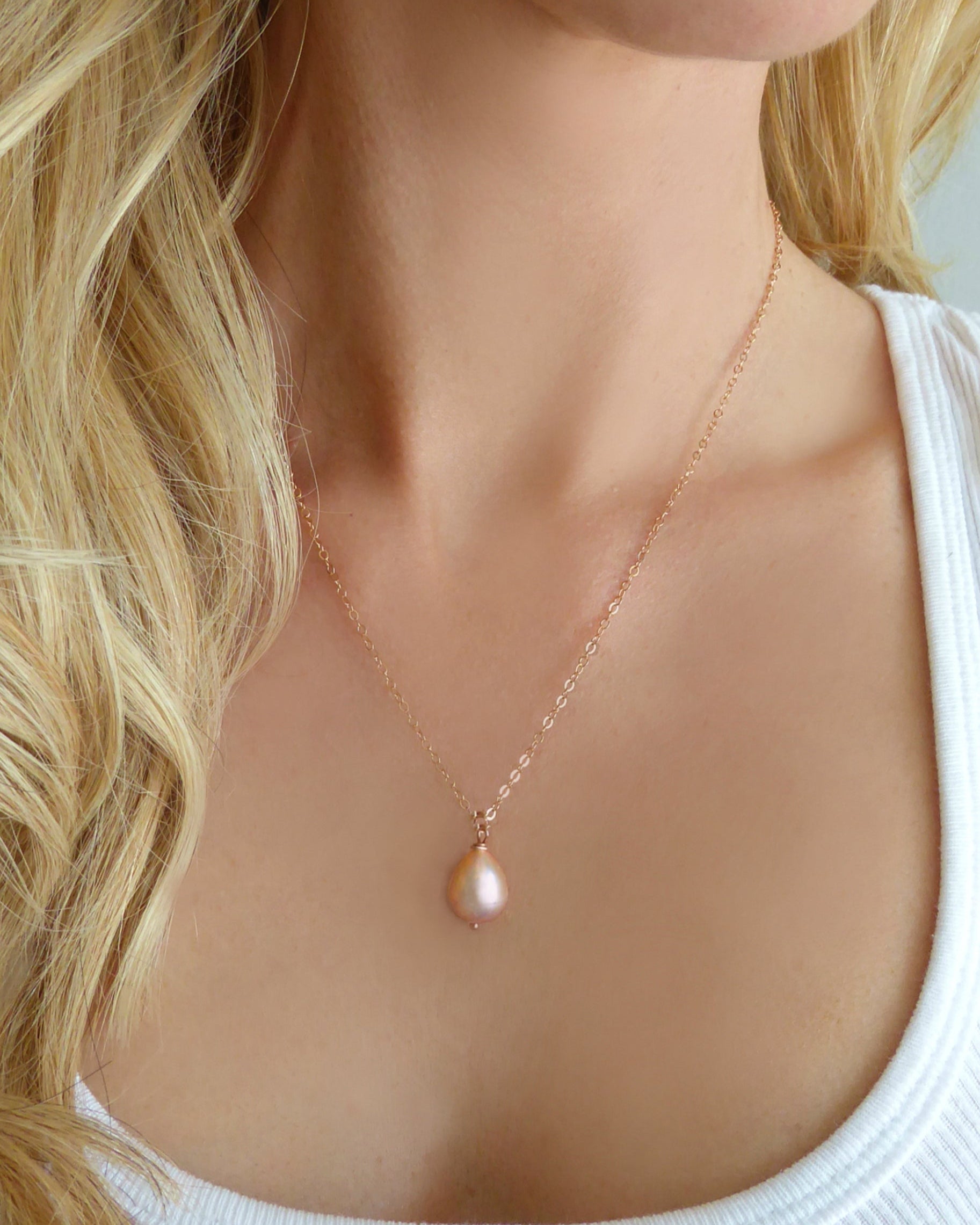 Champagne Pink Freshwater Pearl Necklace Rose Gold, Sterling Silver or Gold