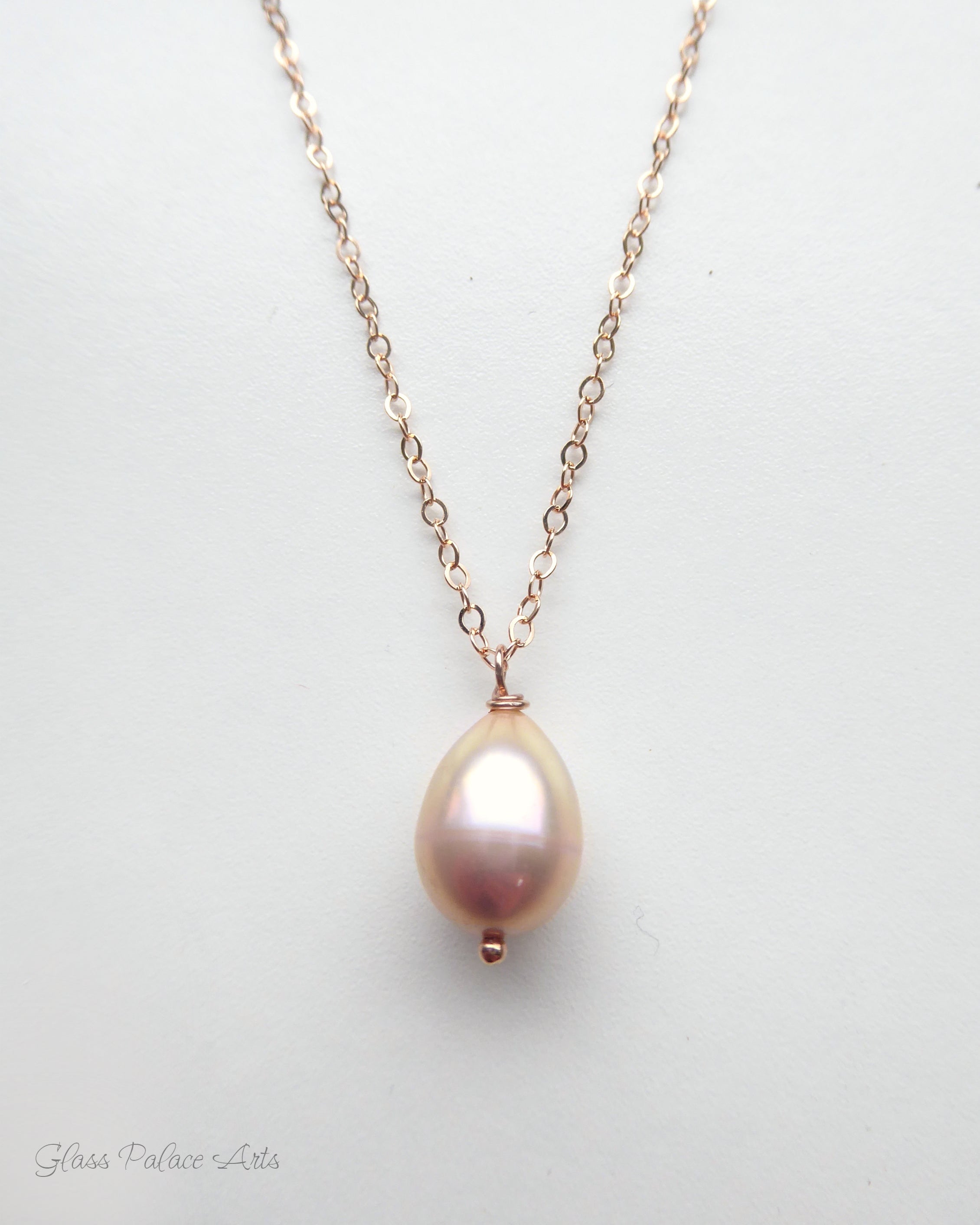 Champagne Pink Freshwater Pearl Necklace Rose Gold, Sterling Silver or Gold