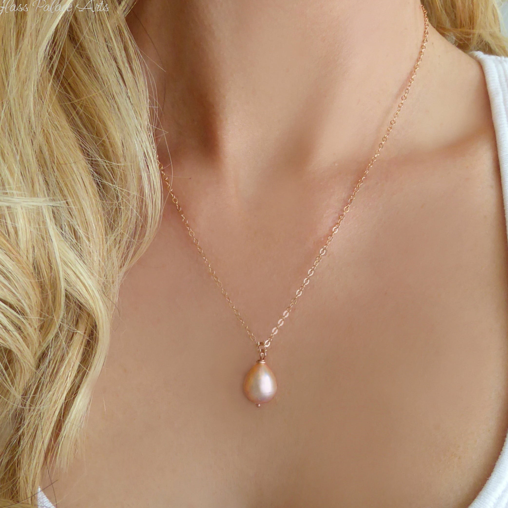 Champagne Pink Freshwater Pearl Necklace Rose Gold, Sterling Silver or Gold