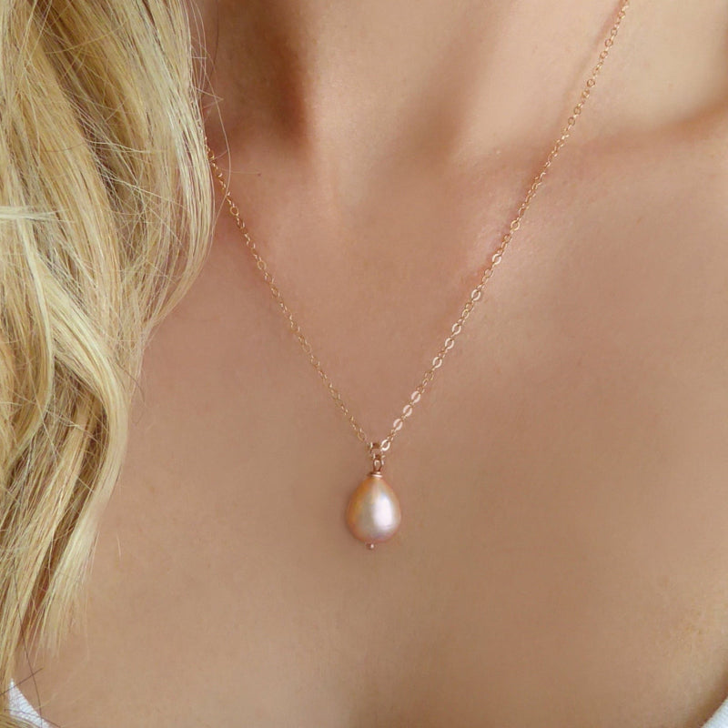 Champagne Pink Freshwater Pearl Necklace Rose Gold, Sterling Silver or Gold