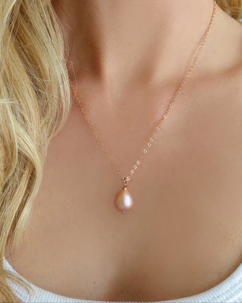 Champagne Pink Freshwater Pearl Necklace Rose Gold, Sterling Silver or Gold
