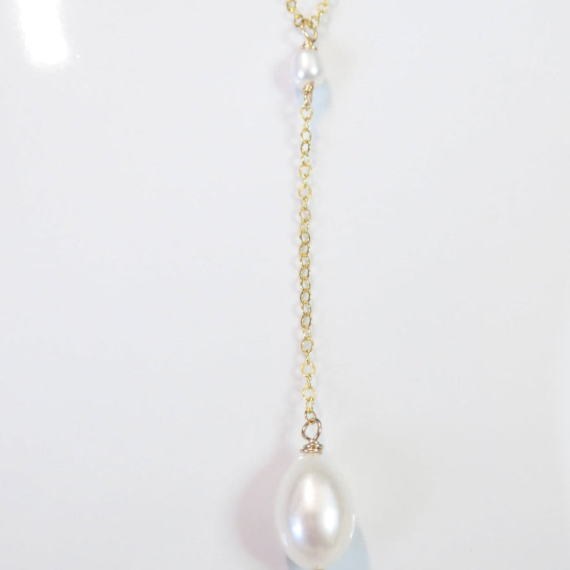 Freshwater Pearl Lariat Y Necklace With Teardrop Pearl Pendant