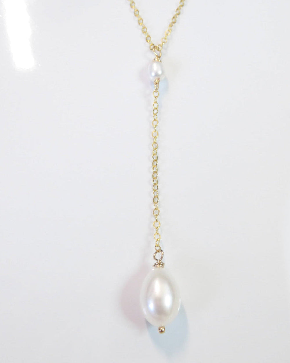 Freshwater Pearl Lariat Y Necklace With Teardrop Pearl Pendant