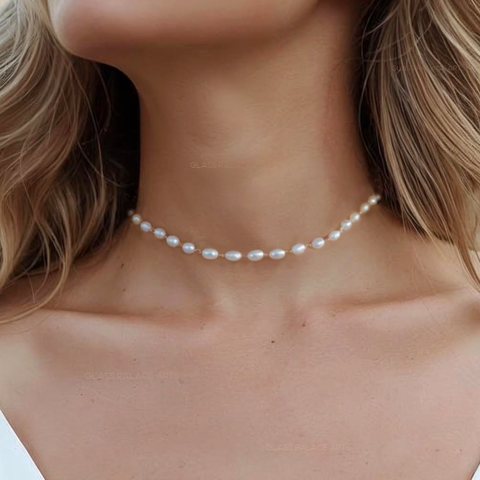 Dainty Freshwater Pearl Choker - Beaded 14k Gold Fill Chain Bridal Necklace