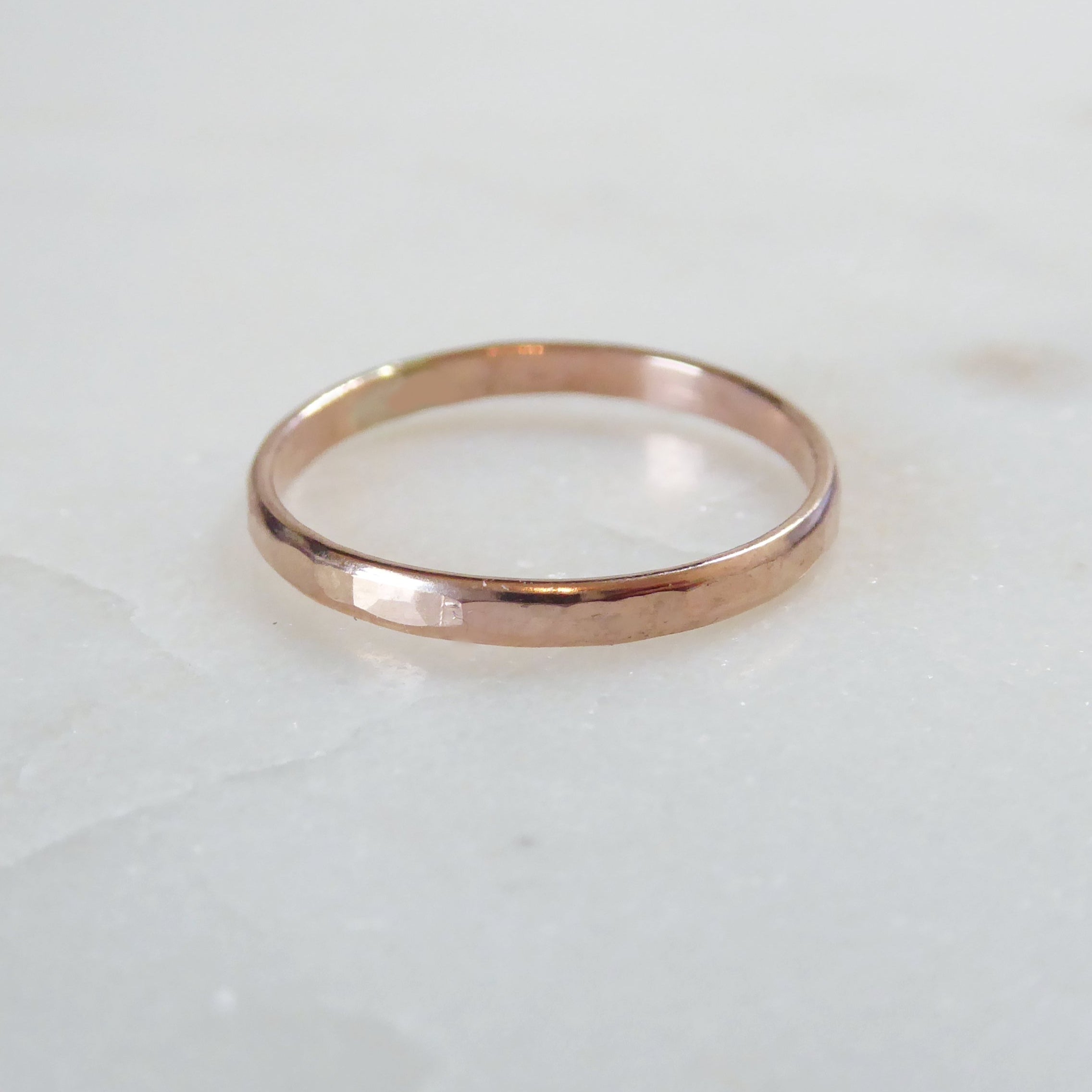Hammered Rose Gold Ring For Women, 14k Gold Fill Wedding Band, 2mm