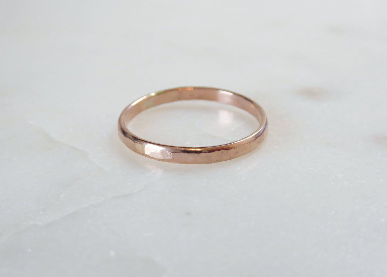 Hammered Rose Gold Ring For Women, 14k Gold Fill Wedding Band, 2mm